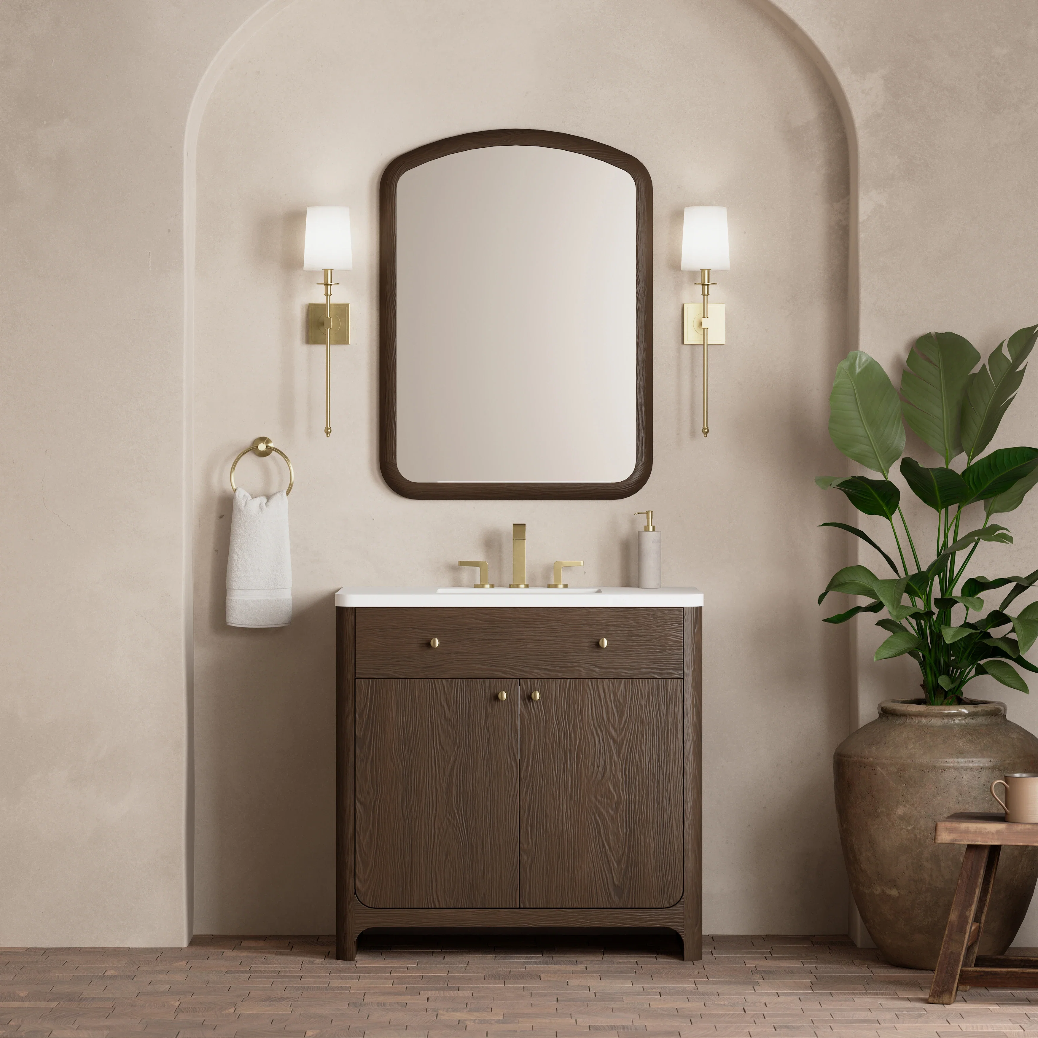 Gracyn 36" Single Vanity, Sable, w/ 3 CM White Zeus Quartz Widespread Top