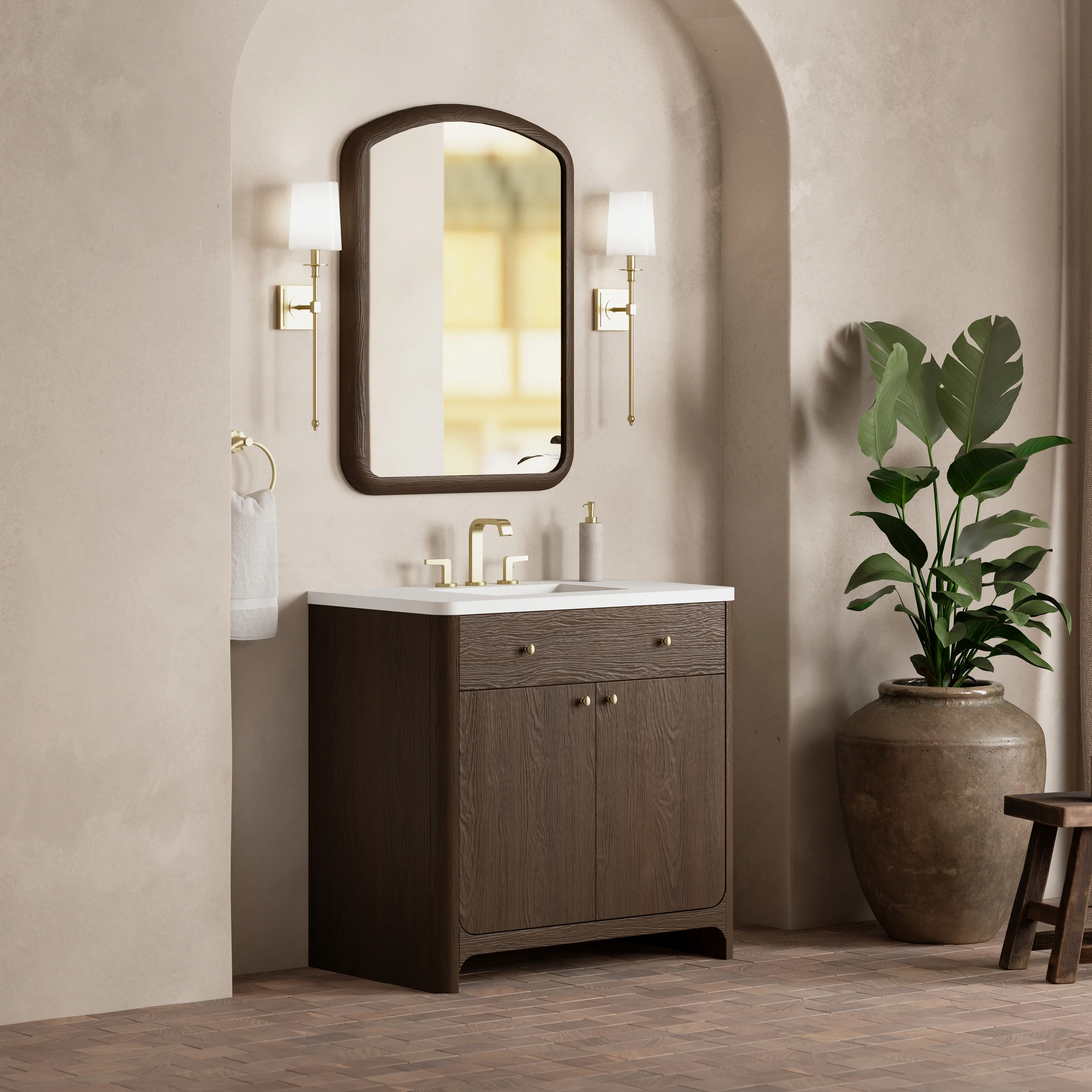 Gracyn 36" Single Vanity, Sable, w/ 3 CM White Zeus Quartz Widespread Top