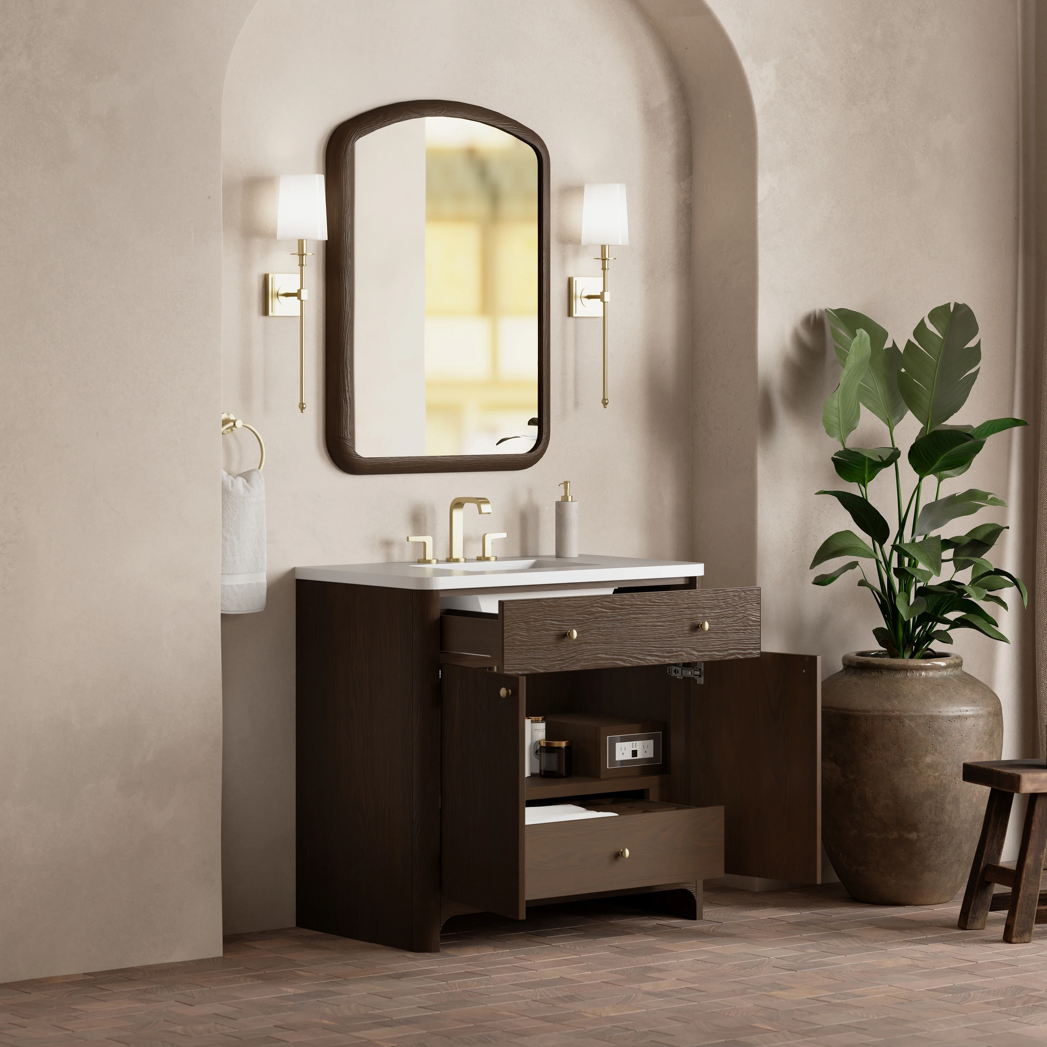 Gracyn 36" Single Vanity, Sable, w/ 3 CM White Zeus Quartz Widespread Top