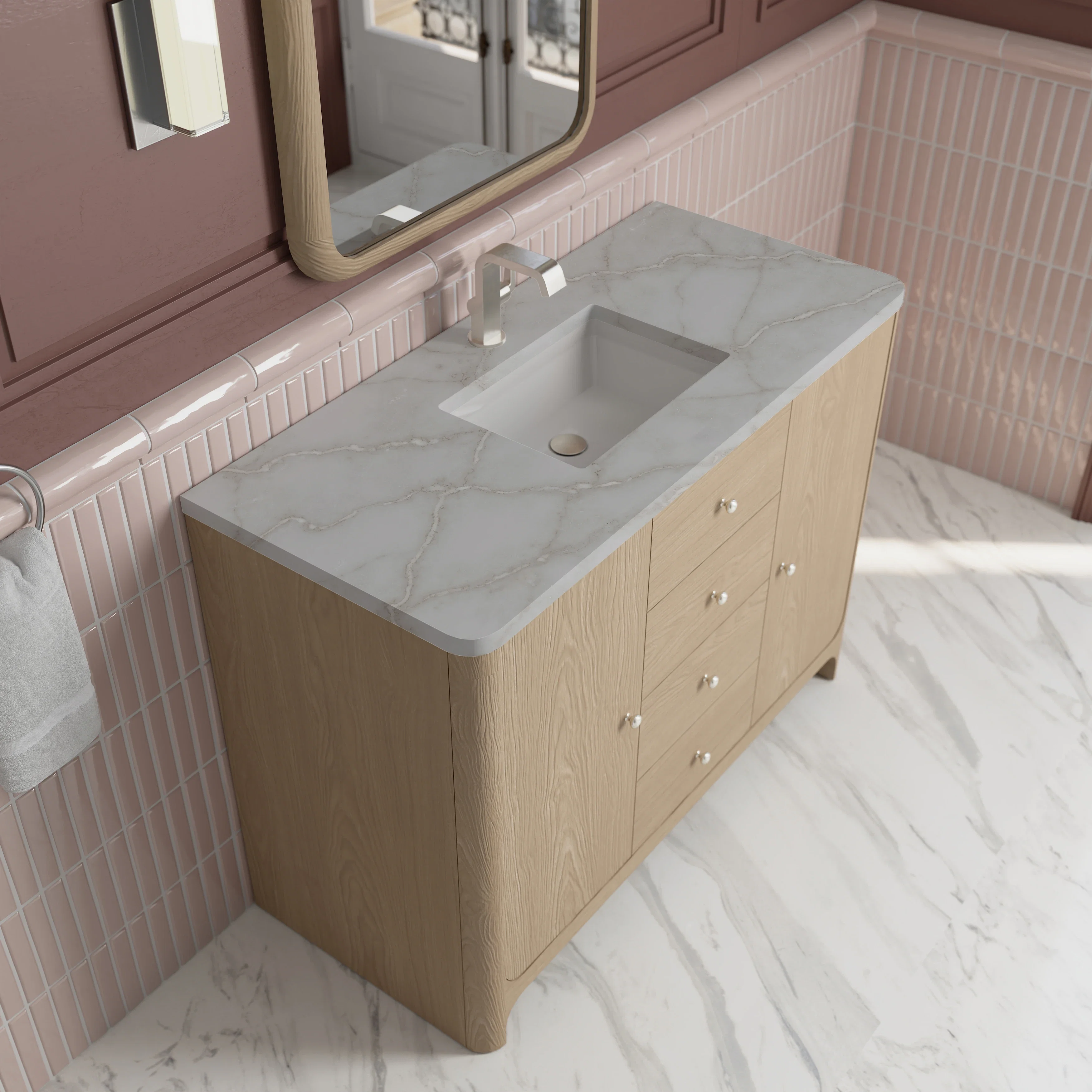 Gracyn 48" Single Vanity, Coastal Driftwood, w/ 3 CM Victorian Silver Quartz Top