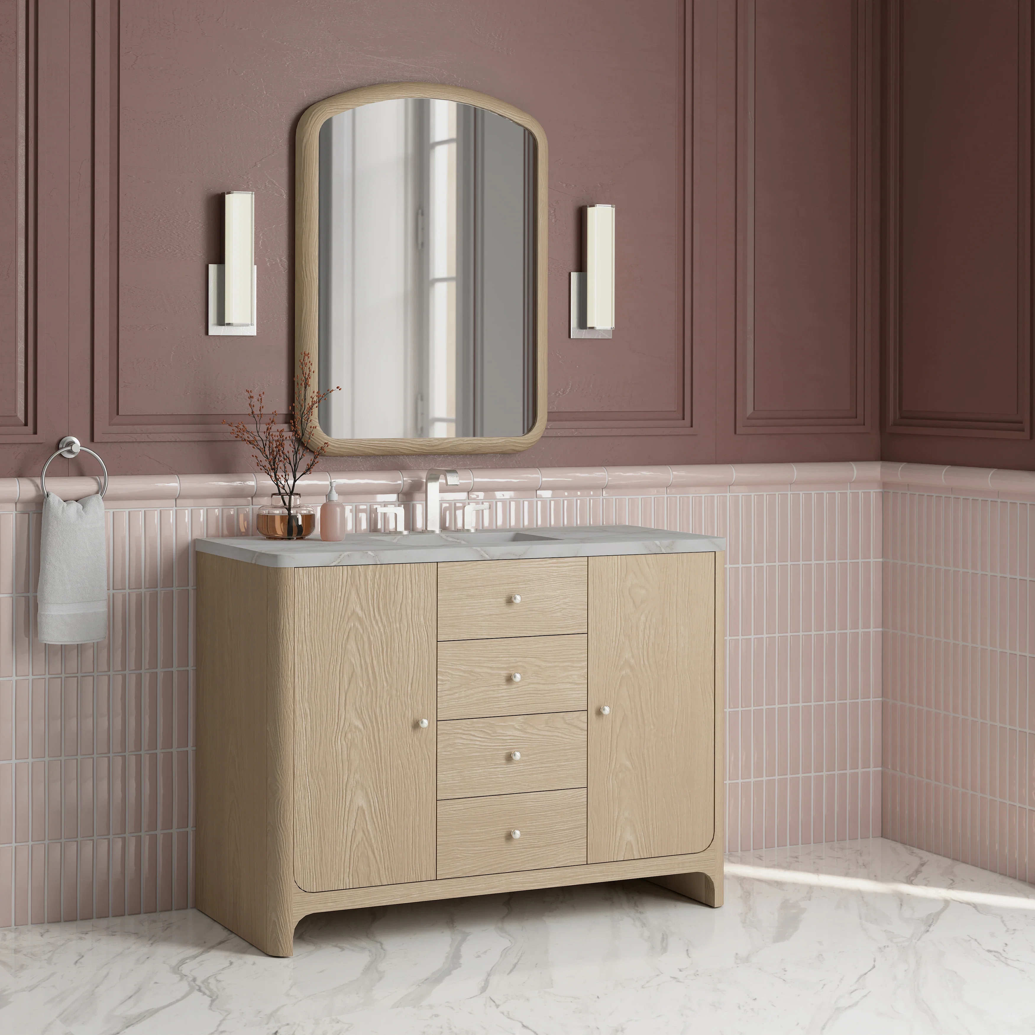Gracyn 48" Single Vanity, Coastal Driftwood, w/ 3 CM Victorian Silver Silestone Top w/ FreePower Wireless Charger