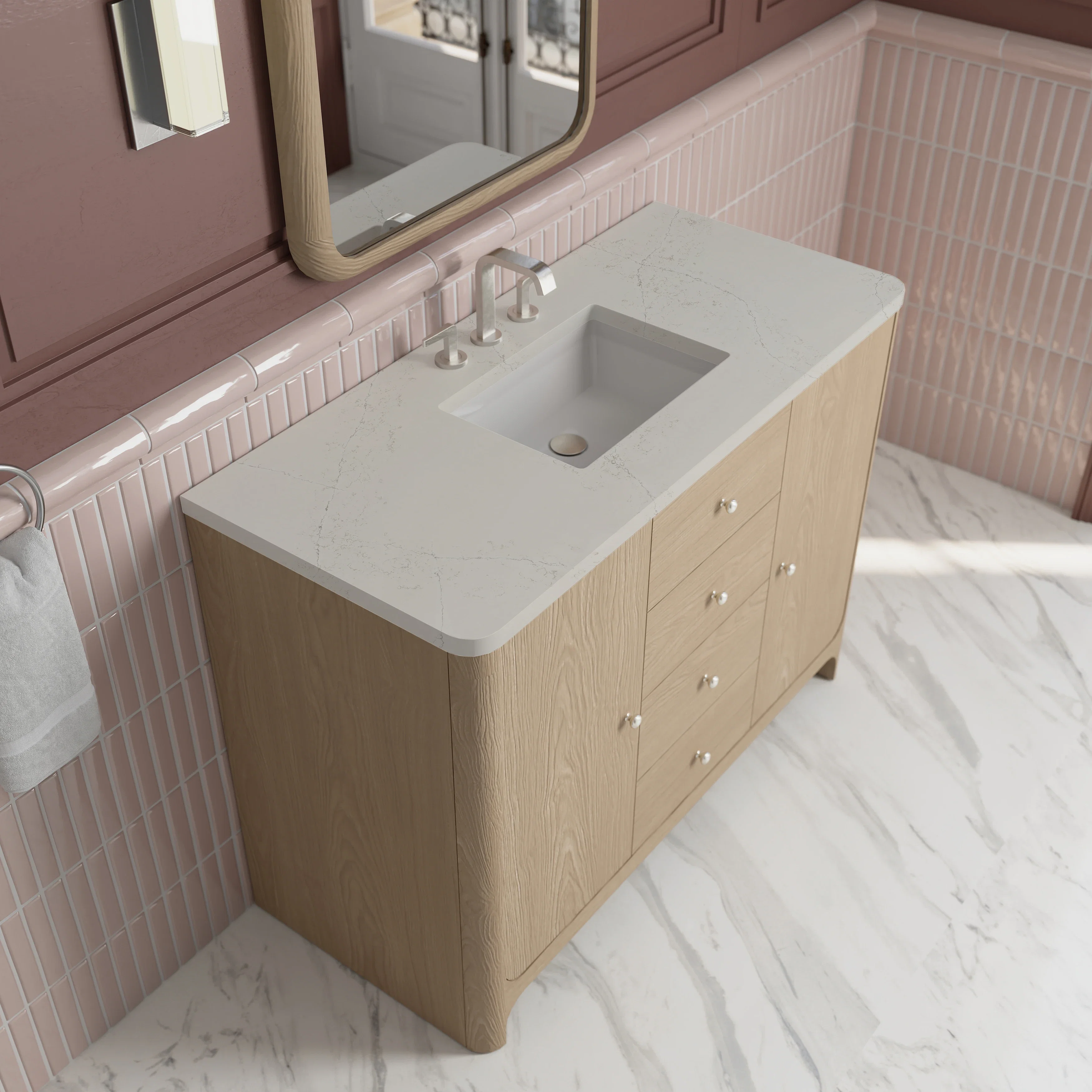 Gracyn 48" Single Vanity, Coastal Driftwood, w/ 3 CM Siberian Silestone Widespread Top