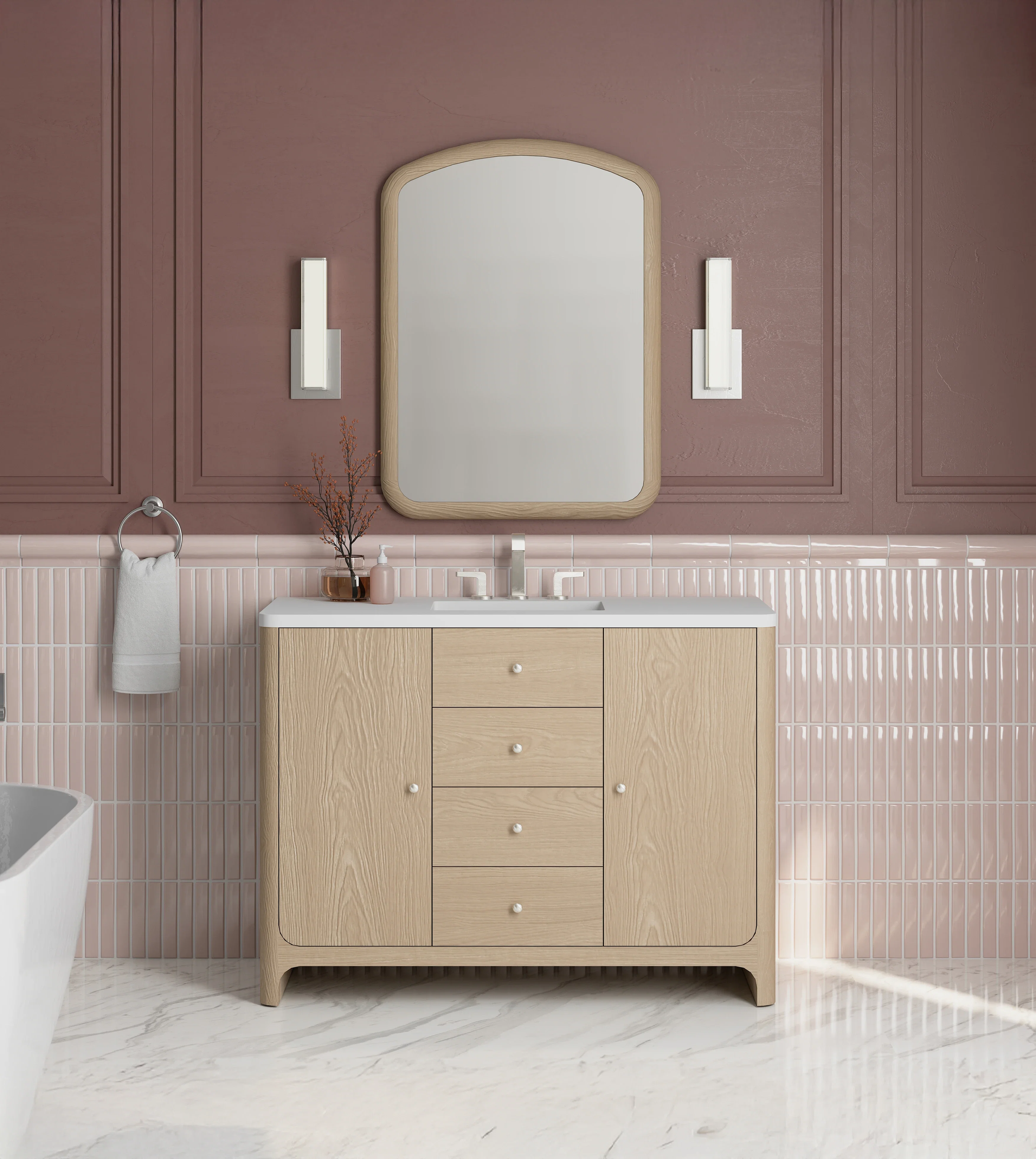 Gracyn 48" Single Vanity, Coastal Driftwood, w/ 3 CM White Zeus Quartz Widespread Top