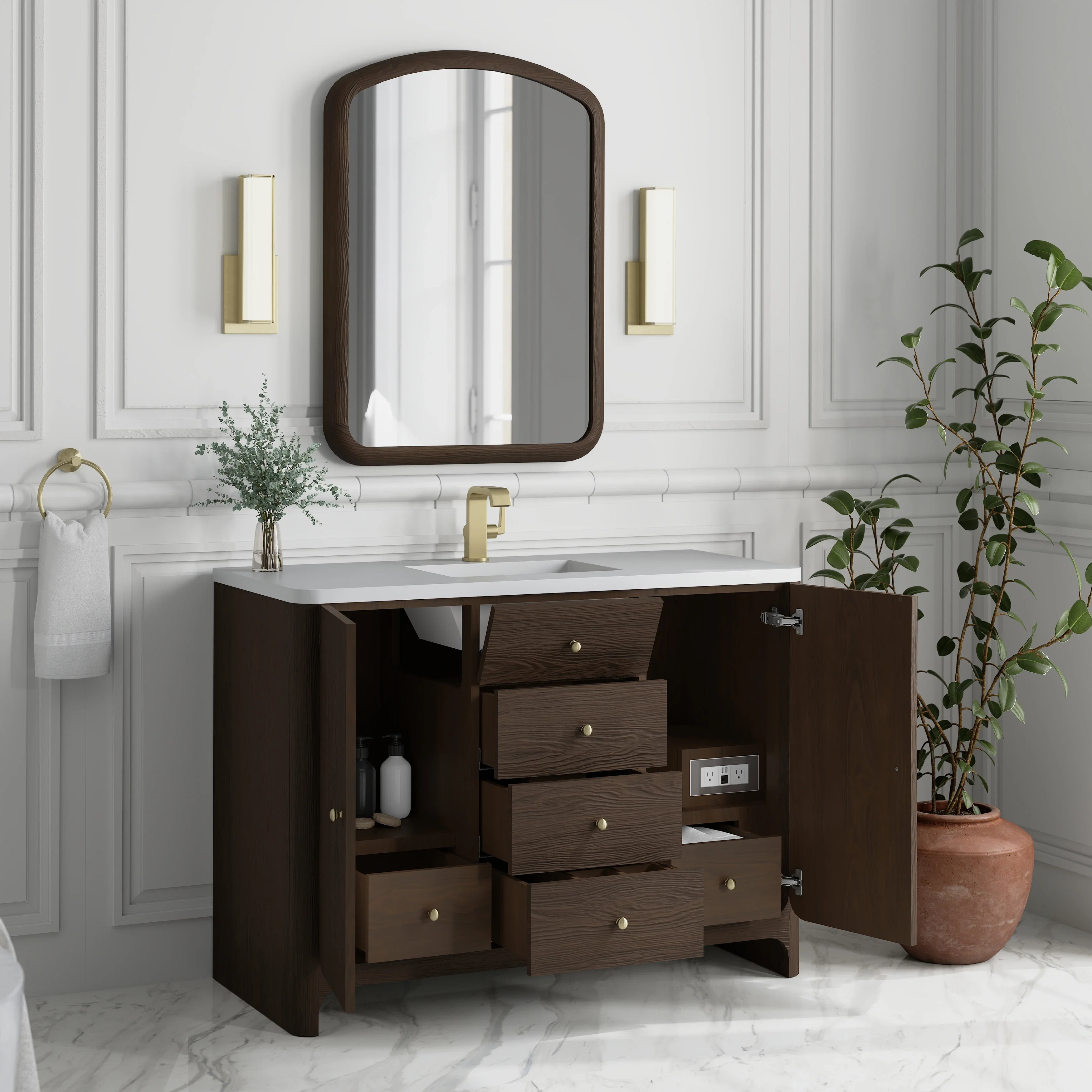 Gracyn 48" Single Vanity, Sable, w/ 3 CM White Zeus Quartz Top