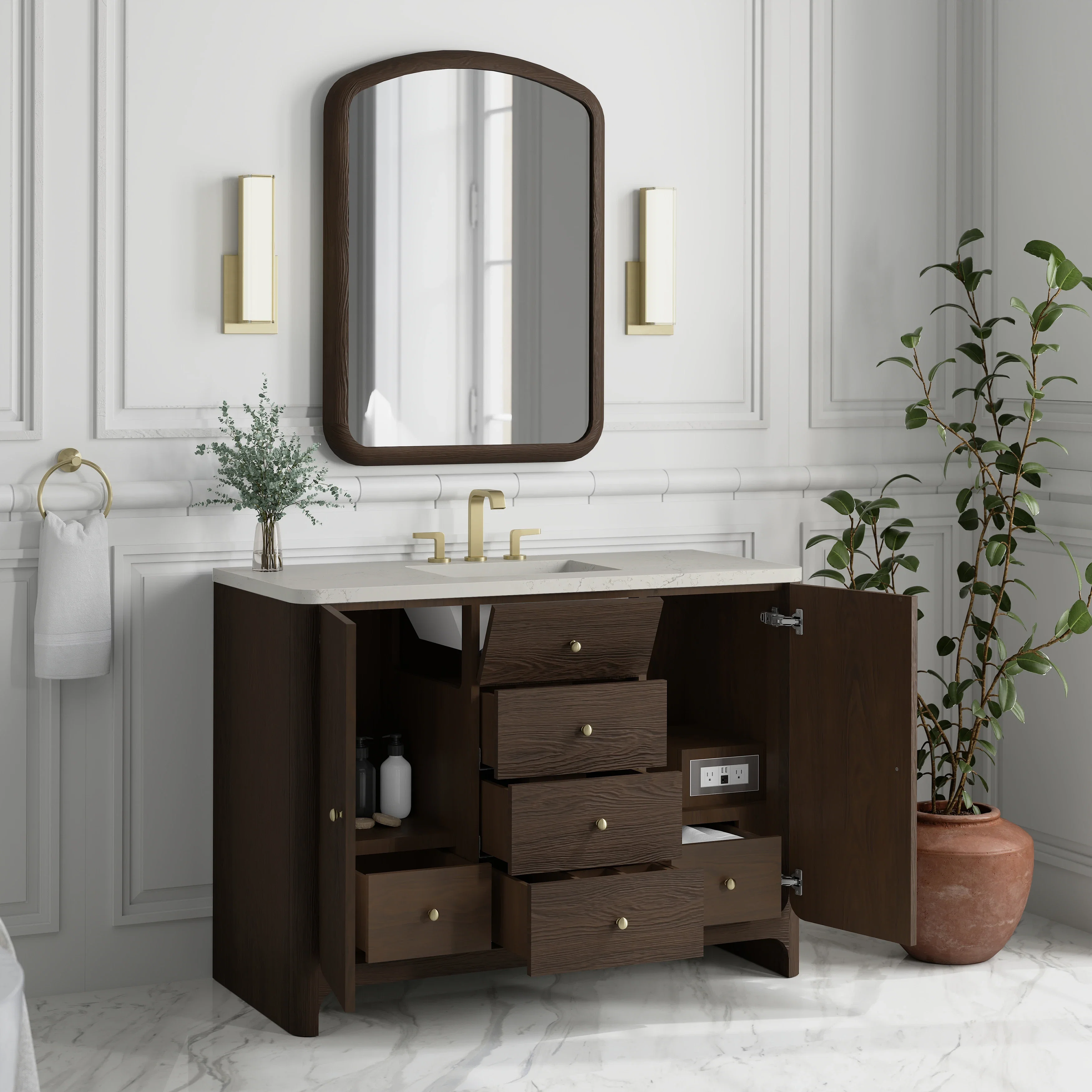 Gracyn 48" Single Vanity, Sable, w/ 3 CM Siberian Silestone Widespread Top