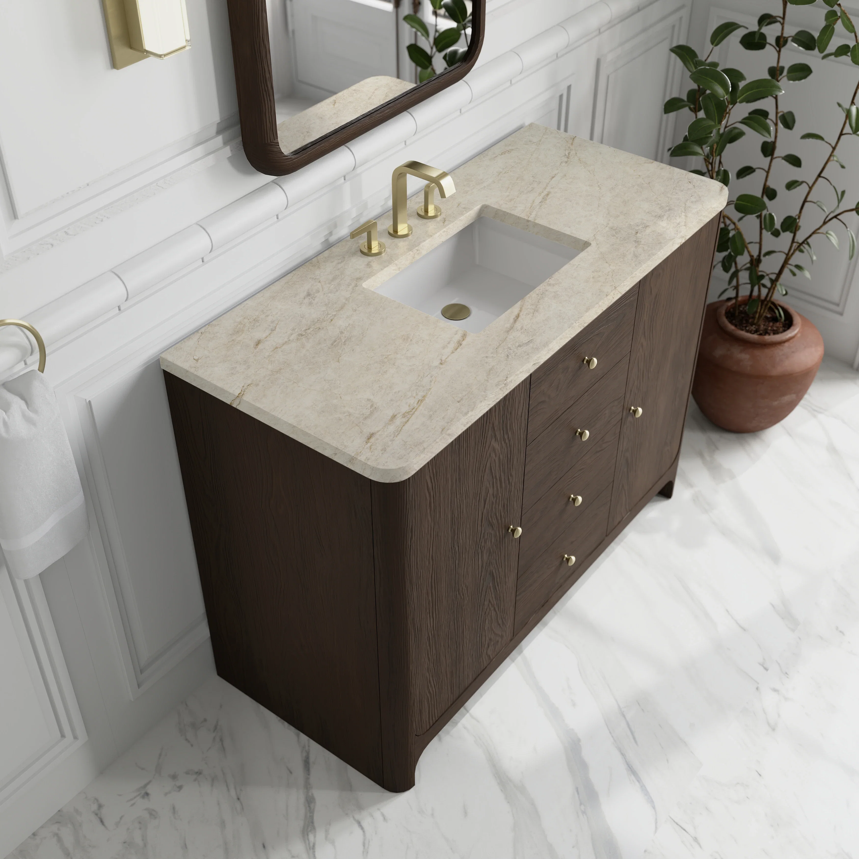Gracyn 48" Single Vanity, Sable, w/ 3 CM Tajnar Eclos Widespread Top
