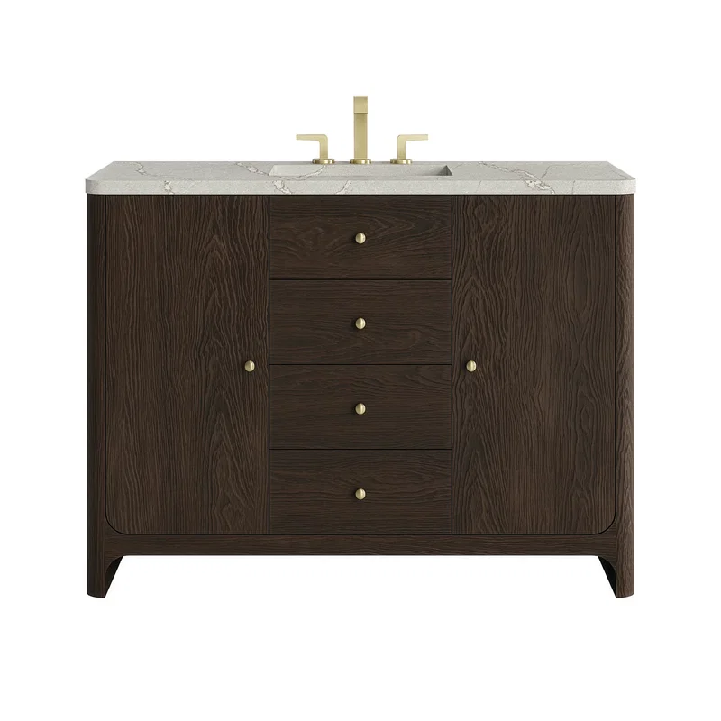 Gracyn 48" Single Vanity, Sable, w/ 3 CM Victorian Silver Quartz Widespread Top