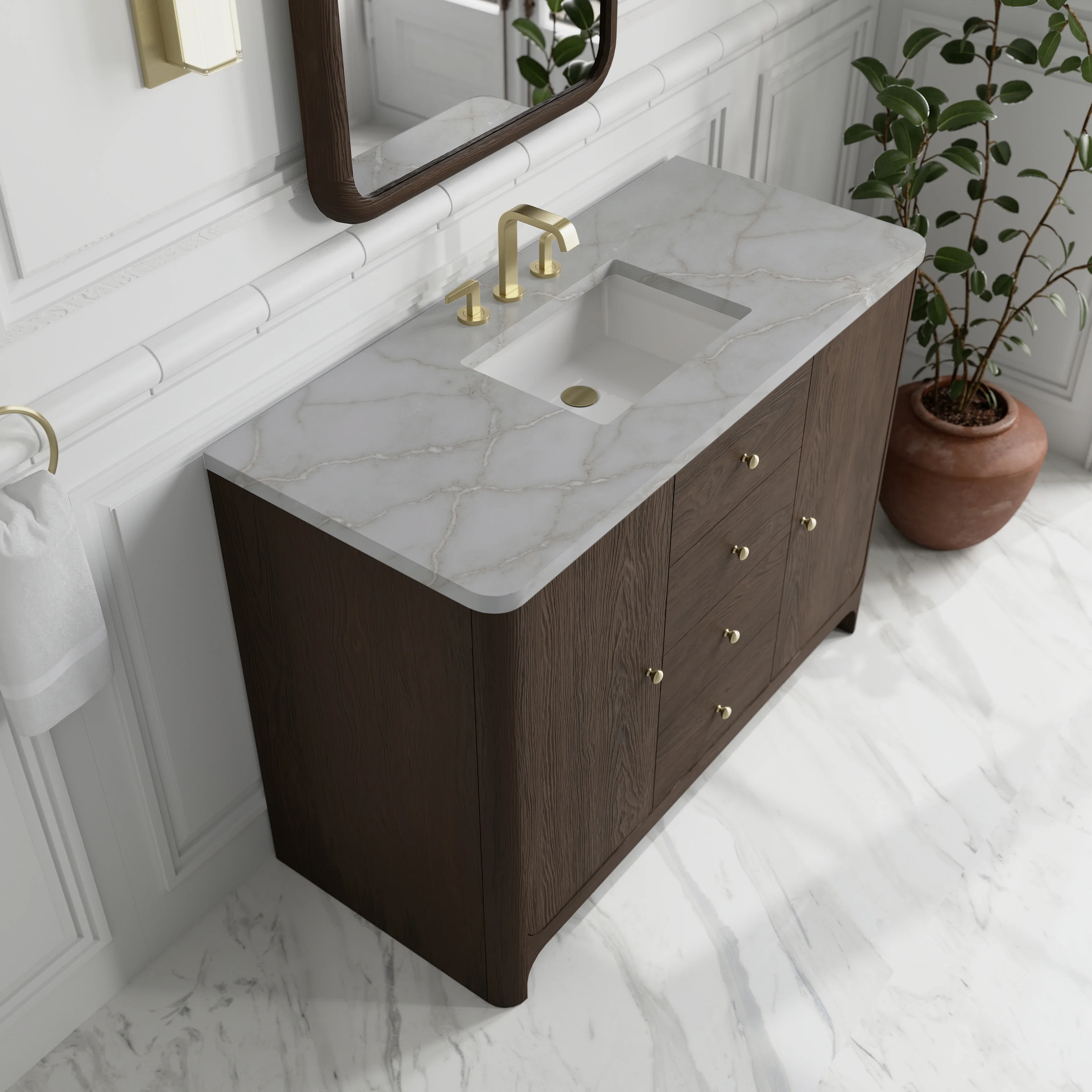 Gracyn 48" Single Vanity, Sable, w/ 3 CM Victorian Silver Quartz Widespread Top