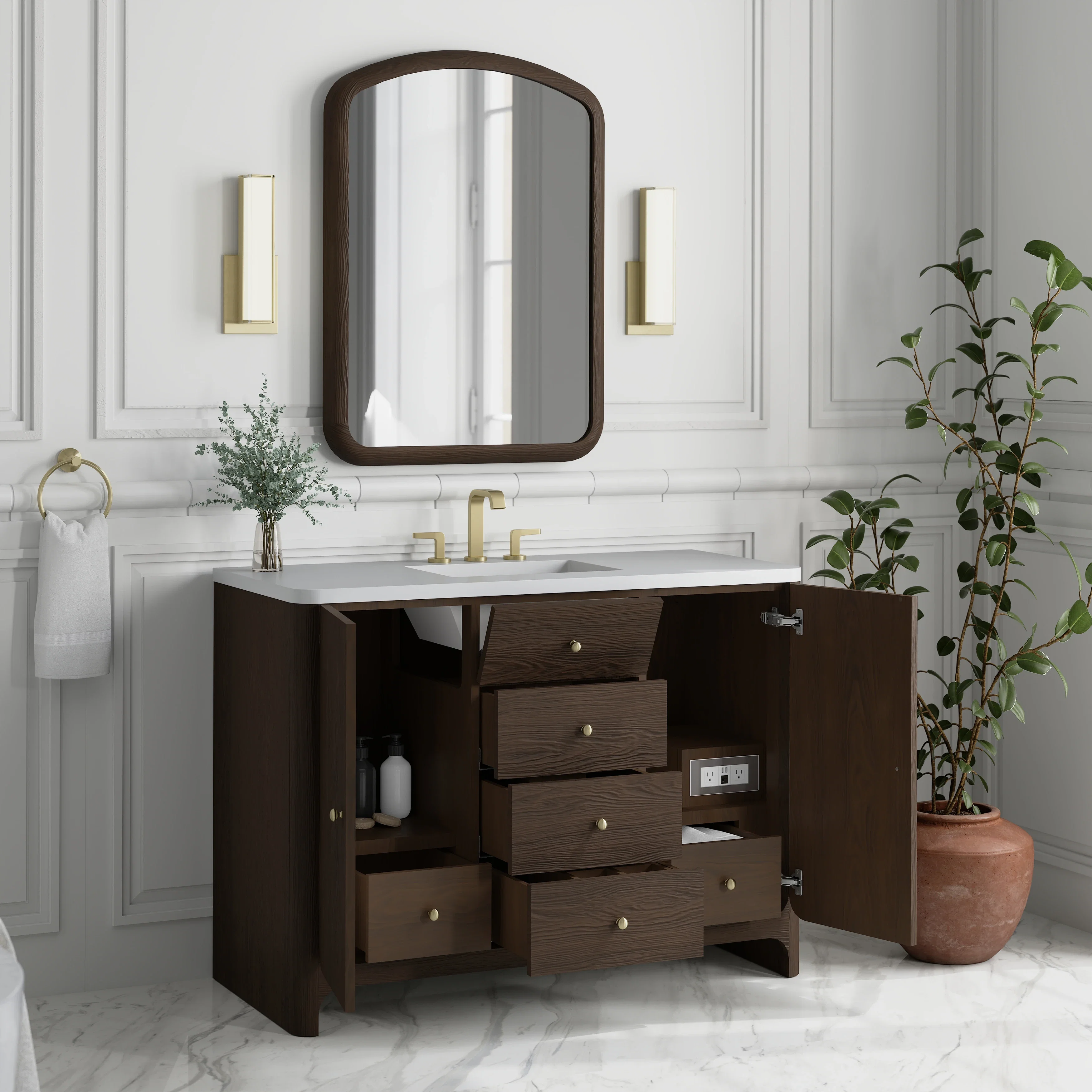 Gracyn 48" Single Vanity, Sable, w/ 3 CM White Zeus Quartz Widespread Top