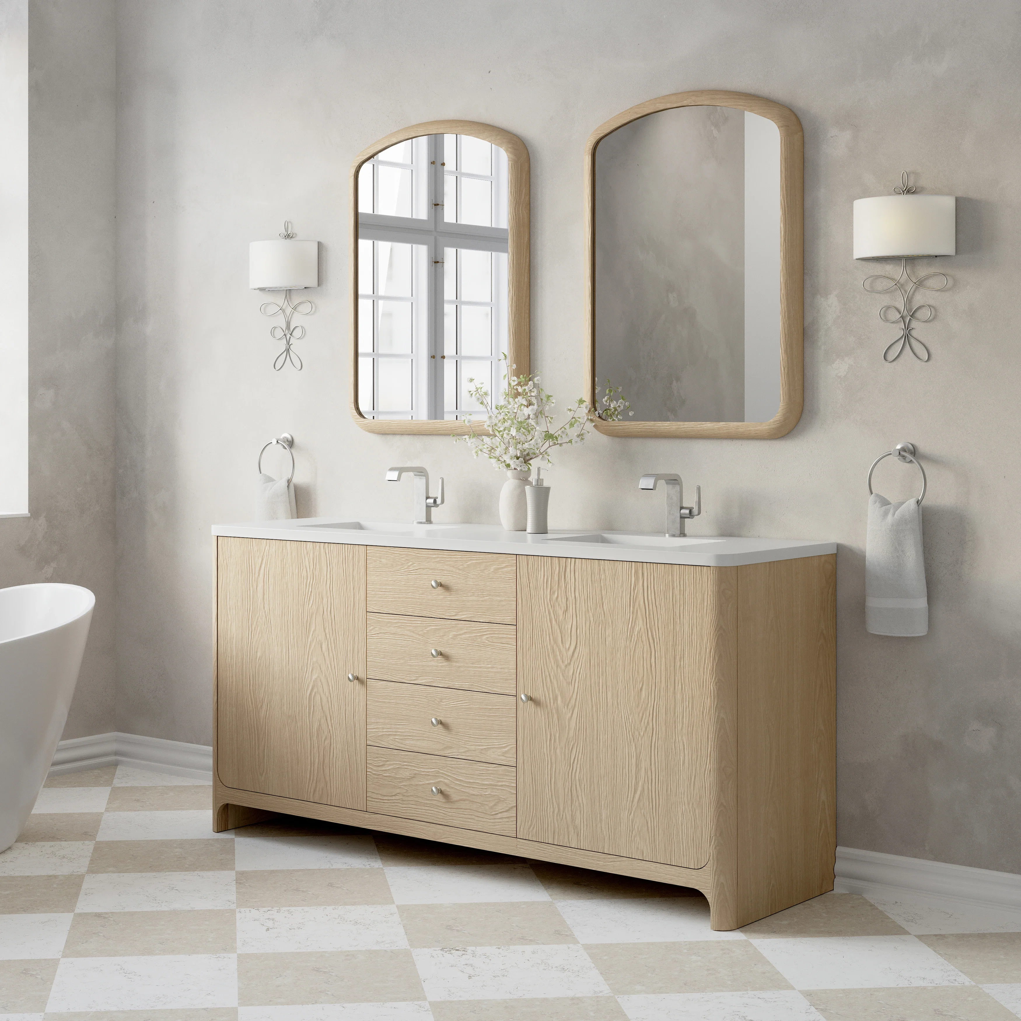 Gracyn 72" Double Vanity, Coastal Driftwood, w/ 3 CM White Zeus Quartz Top