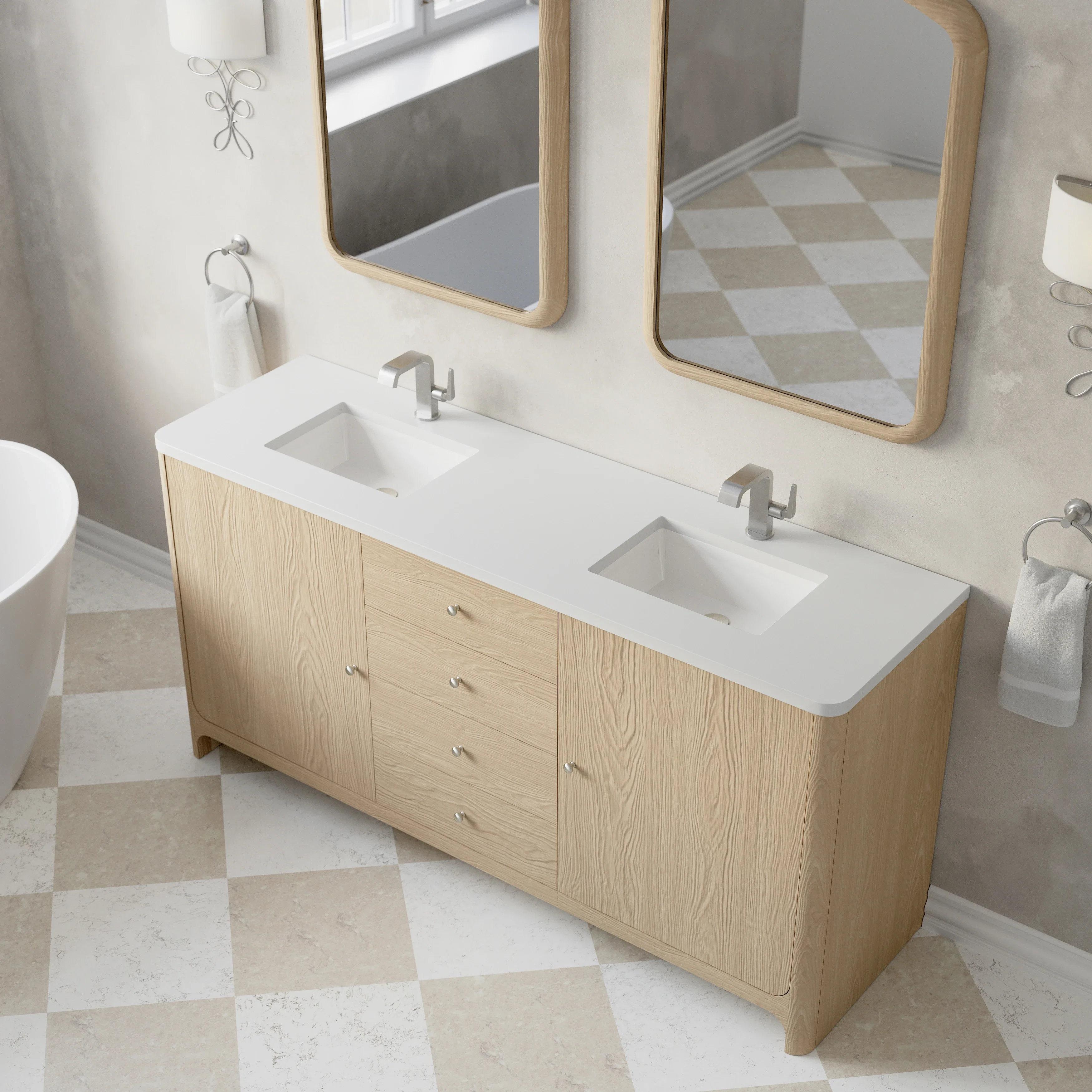 Gracyn 72" Double Vanity, Coastal Driftwood, w/ 3 CM White Zeus Quartz Top