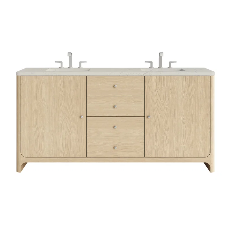 Gracyn 72" Double Vanity, Coastal Driftwood, w/ 3 CM Siberian Silestone Top w/FreePower Wireless Charger
