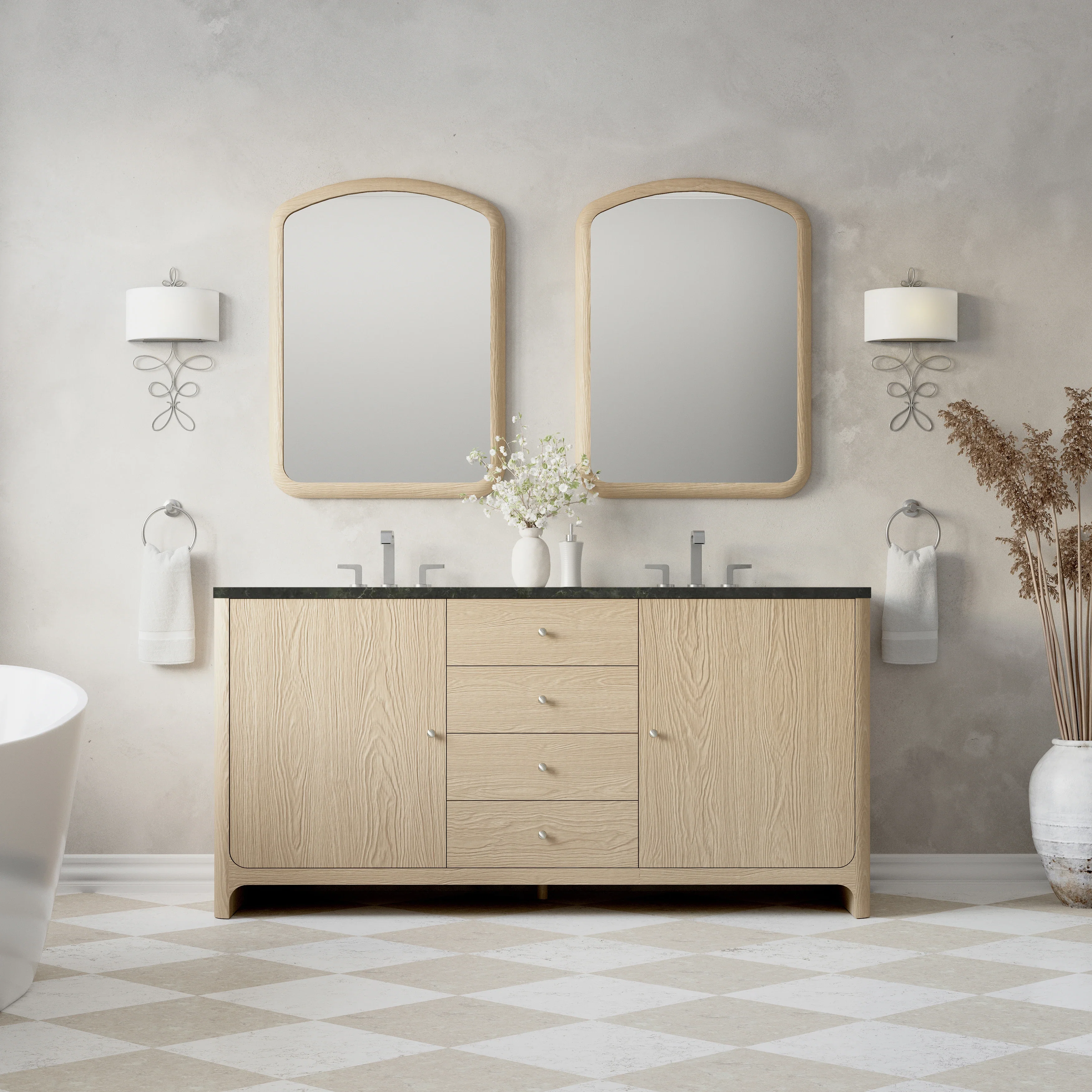 Gracyn 72" Double Vanity, Coastal Driftwood, w/ 3 CM Phantome Eclos Widespread Top