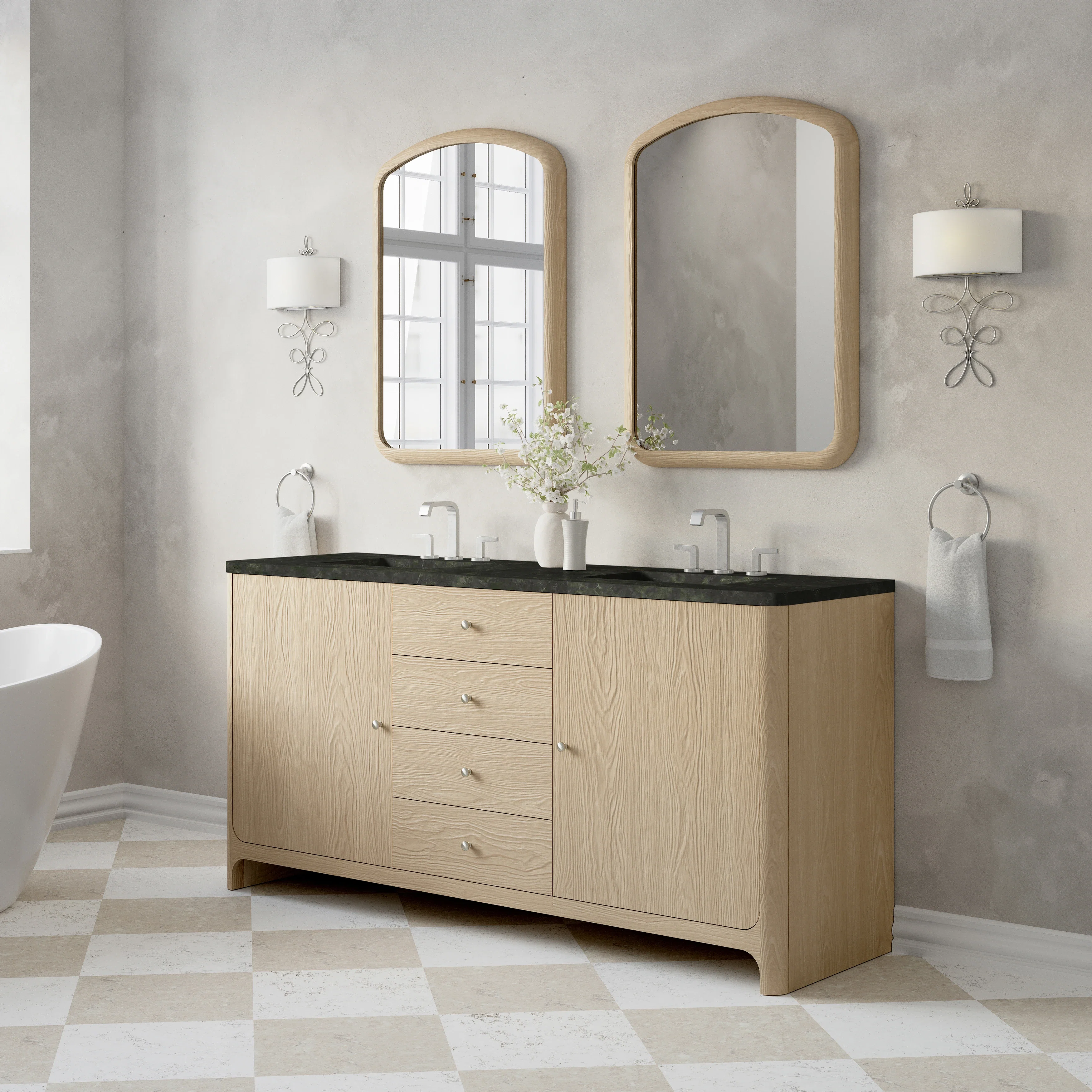 Gracyn 72" Double Vanity, Coastal Driftwood, w/ 3 CM Phantome Eclos Widespread Top