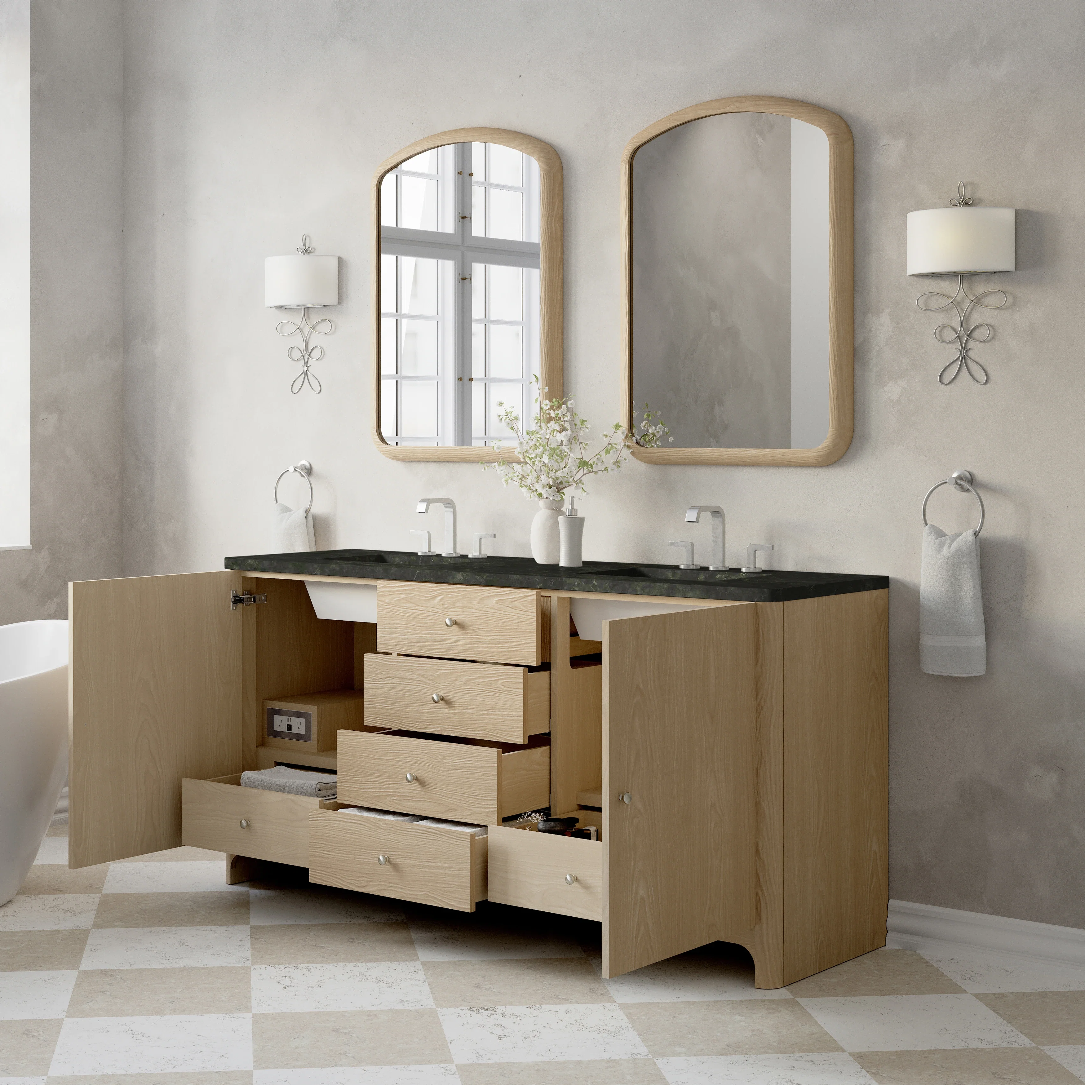 Gracyn 72" Double Vanity, Coastal Driftwood, w/ 3 CM Phantome Eclos Widespread Top