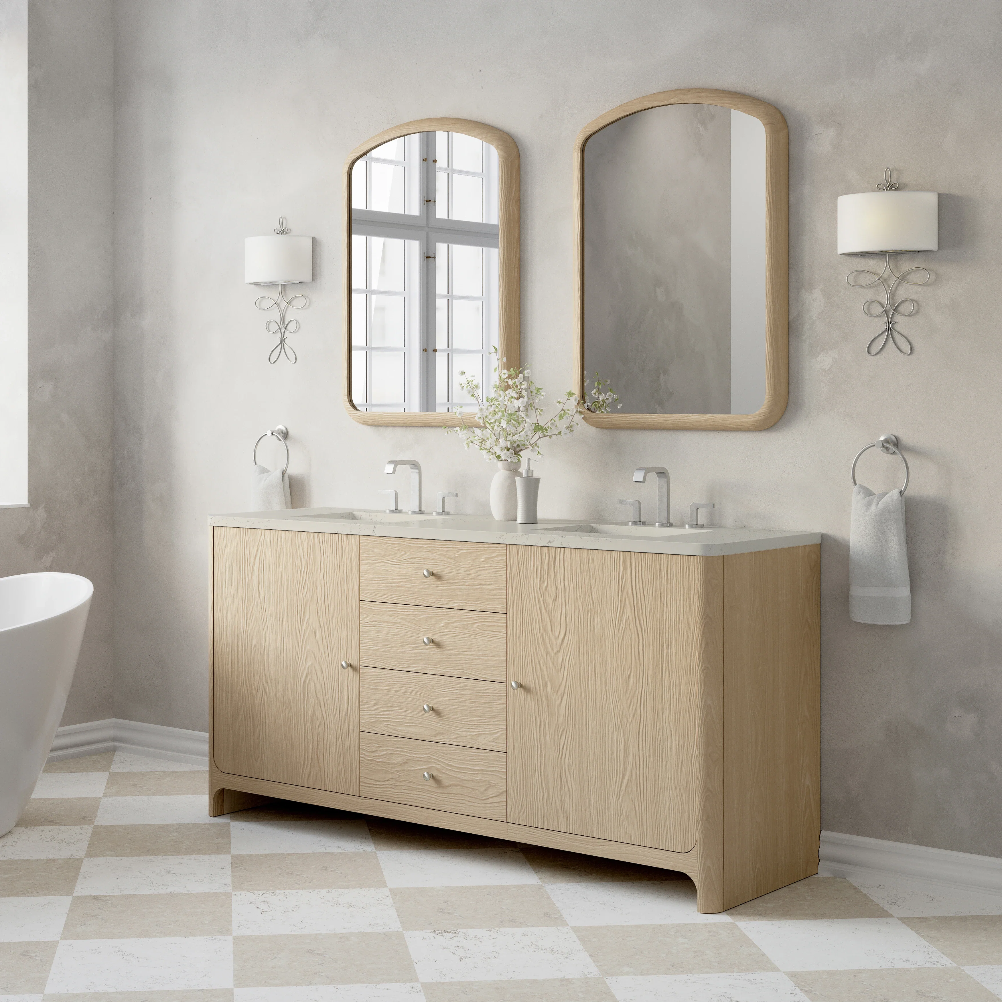 Gracyn 72" Double Vanity, Coastal Driftwood, w/ 3 CM Siberian Silestone Widespread Top