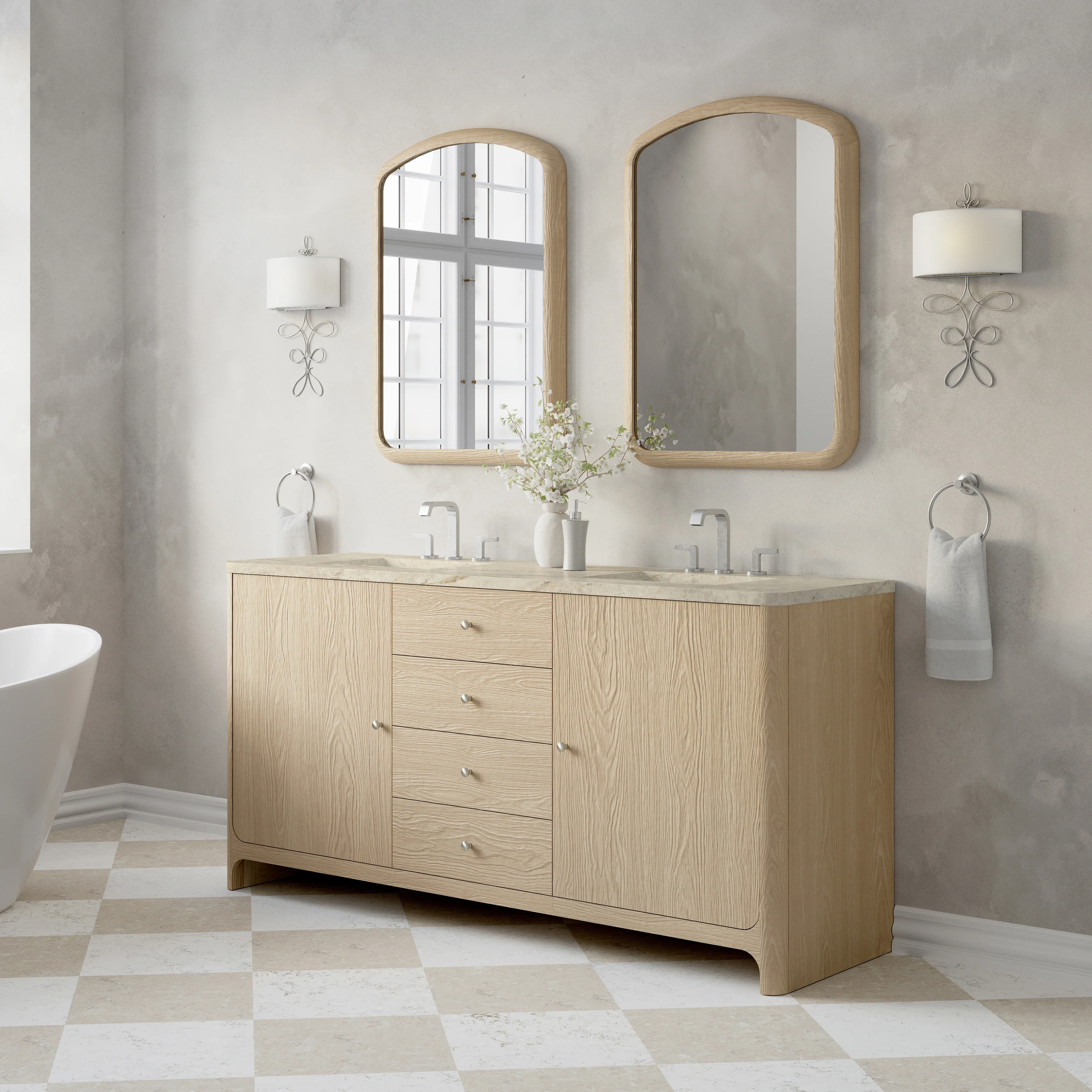 Gracyn 72" Double Vanity, Coastal Driftwood, w/ 3 CM Tajnar Eclos Widespread Top