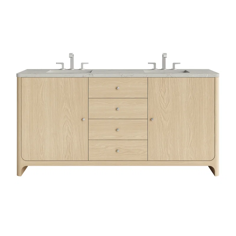 Gracyn 72" Double Vanity, Coastal Driftwood, w/ 3 CM Victorian Silver Quartz Widespread Top