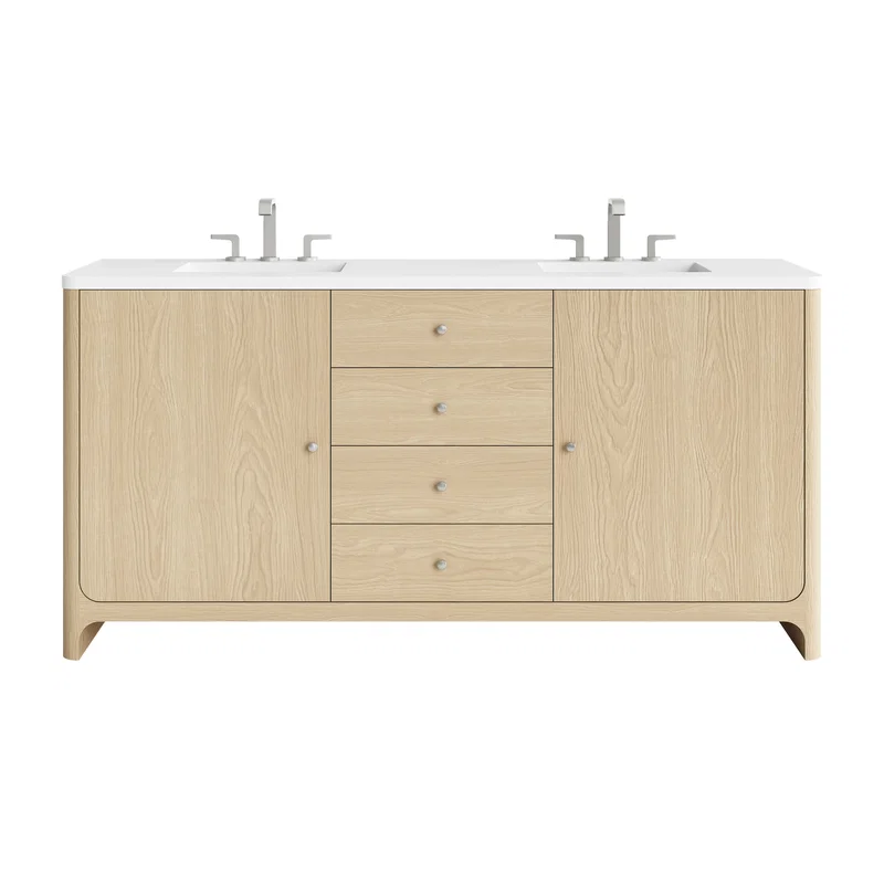 Gracyn 72" Double Vanity, Coastal Driftwood, w/ 3 CM White Zeus Quartz Widespread Top