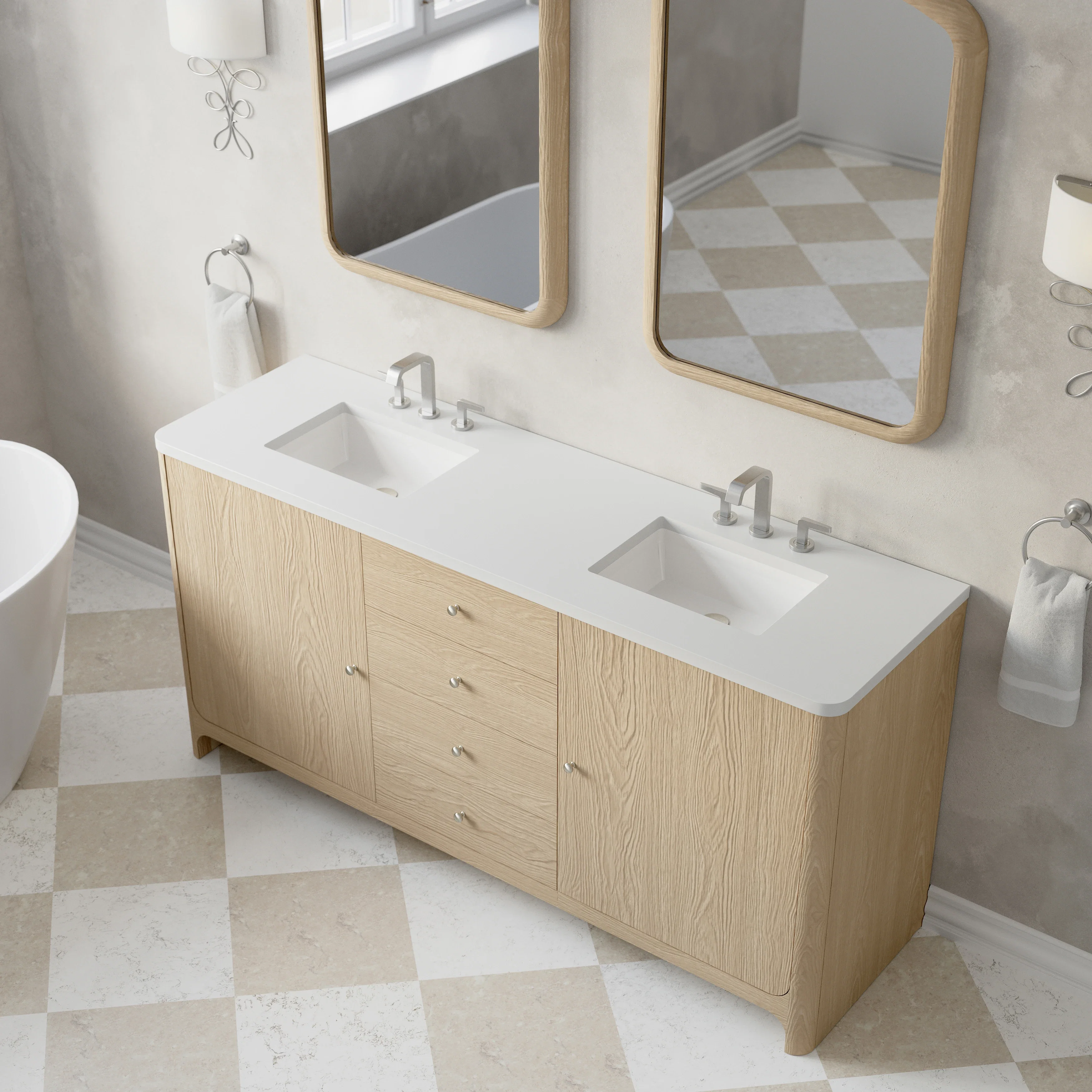 Gracyn 72" Double Vanity, Coastal Driftwood, w/ 3 CM White Zeus Quartz Widespread Top