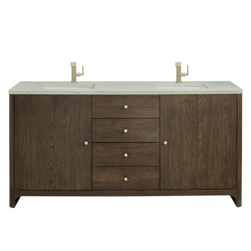 Gracyn 72" Double Vanity, Sable, w/ 3 CM Victorian Silver Quartz Top