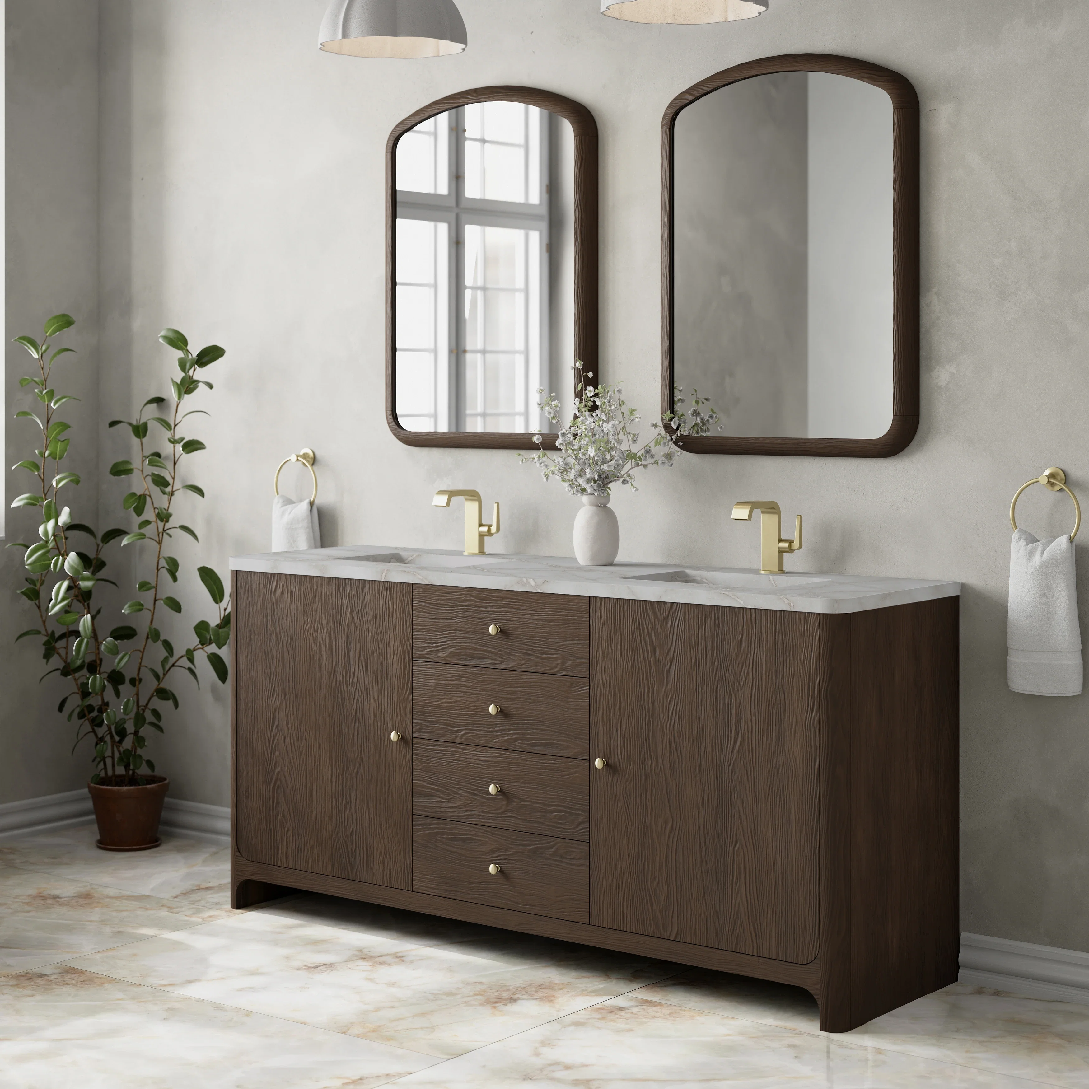 Gracyn 72" Double Vanity, Sable, w/ 3 CM Victorian Silver Quartz Top