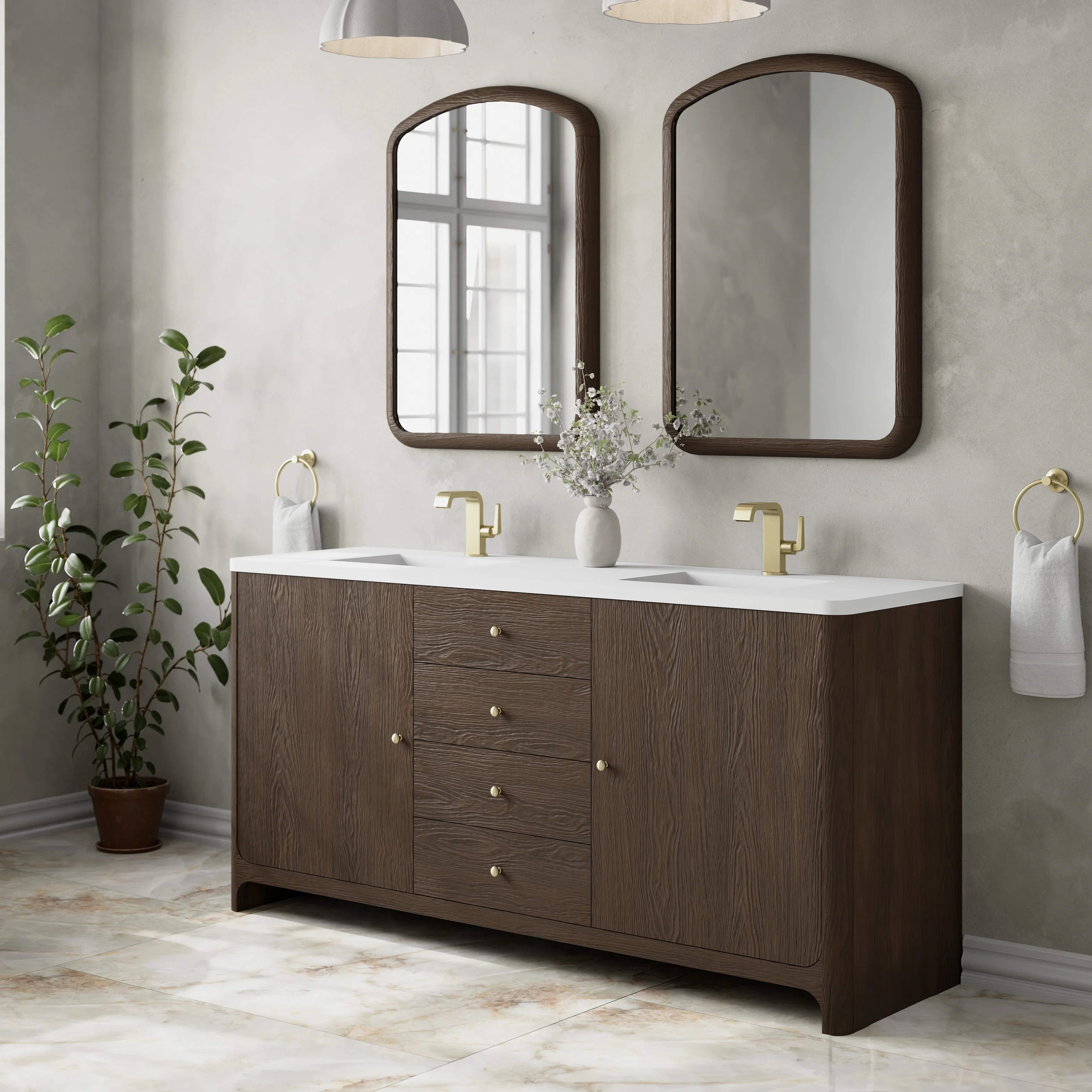 Gracyn 72" Double Vanity, Sable, w/ 3 CM White Zeus Quartz Top
