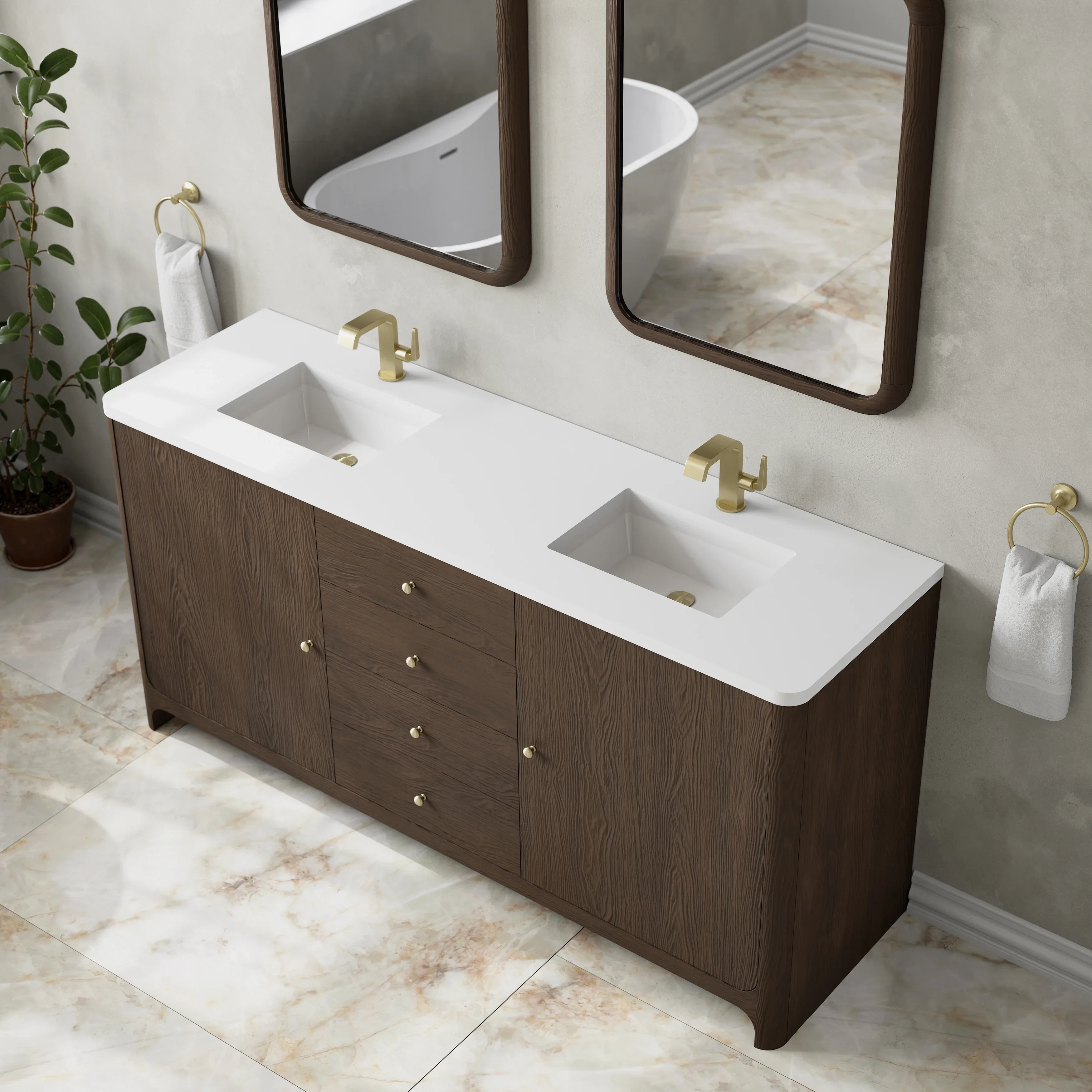 Gracyn 72" Double Vanity, Sable, w/ 3 CM White Zeus Quartz Top