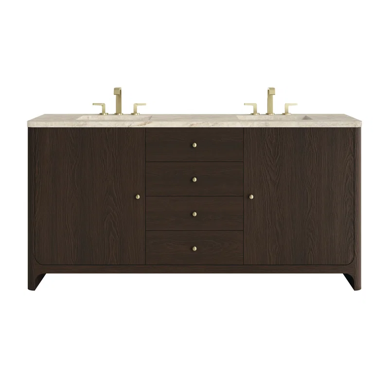 Gracyn 72" Double Vanity, Sable, w/ 3 CM Tajnar Eclos Top w/FreePower Wireless Charger