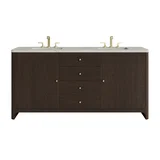 Gracyn 72" Double Vanity, Sable, w/ 3 CM Victorian Silver Silestone Top w/ FreePower Wireless Charger