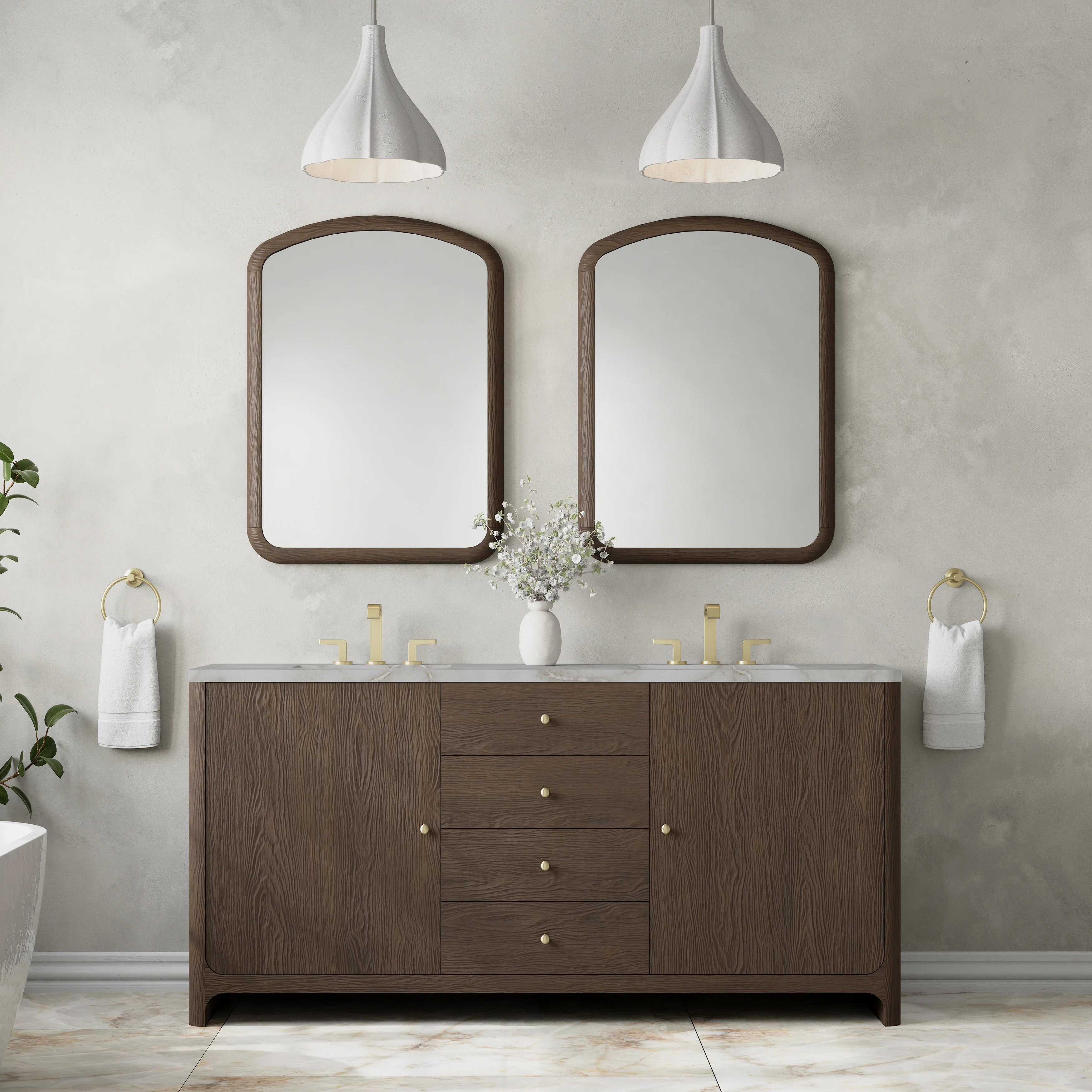 Gracyn 72" Double Vanity, Sable, w/ 3 CM Victorian Silver Silestone Top w/ FreePower Wireless Charger