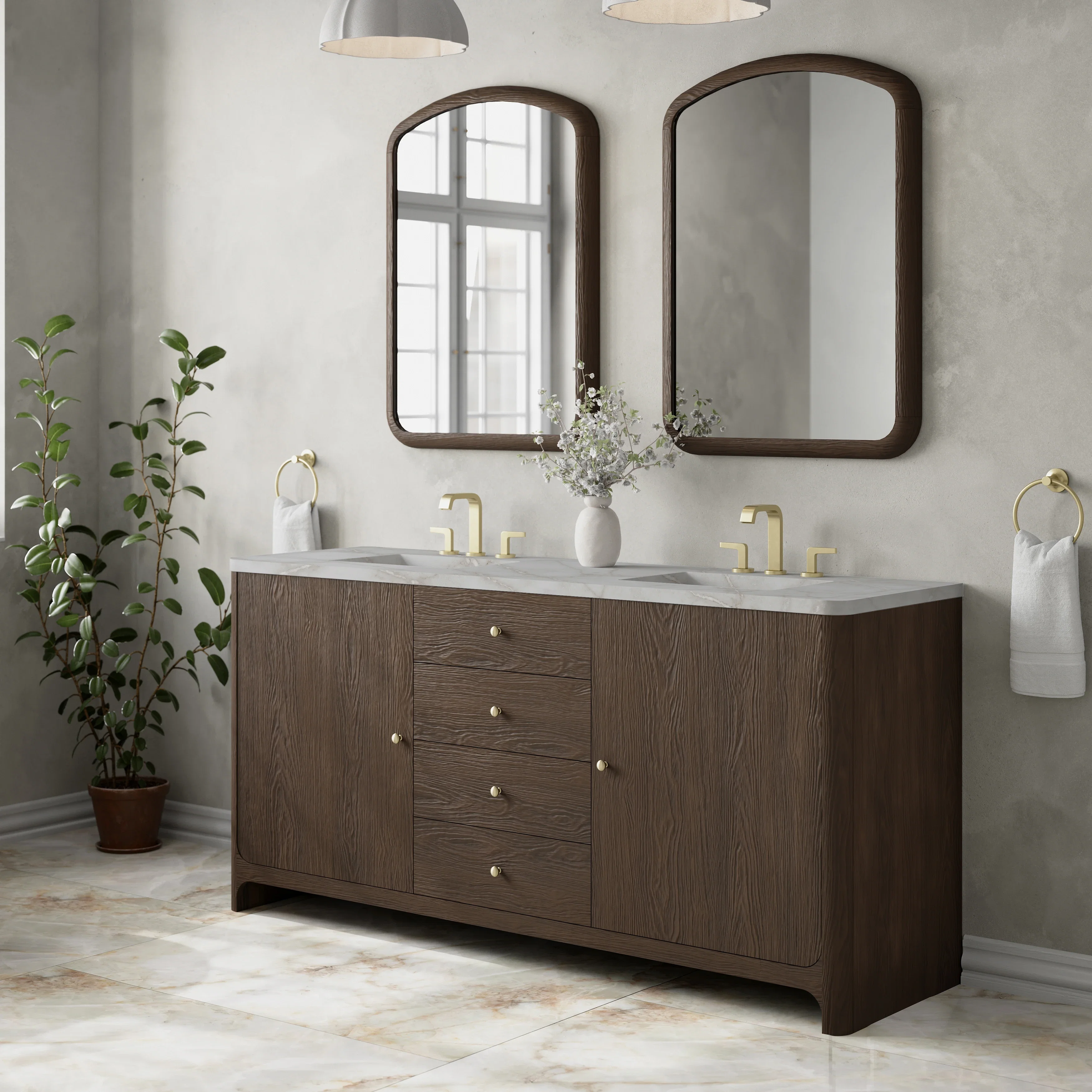 Gracyn 72" Double Vanity, Sable, w/ 3 CM Victorian Silver Silestone Top w/ FreePower Wireless Charger