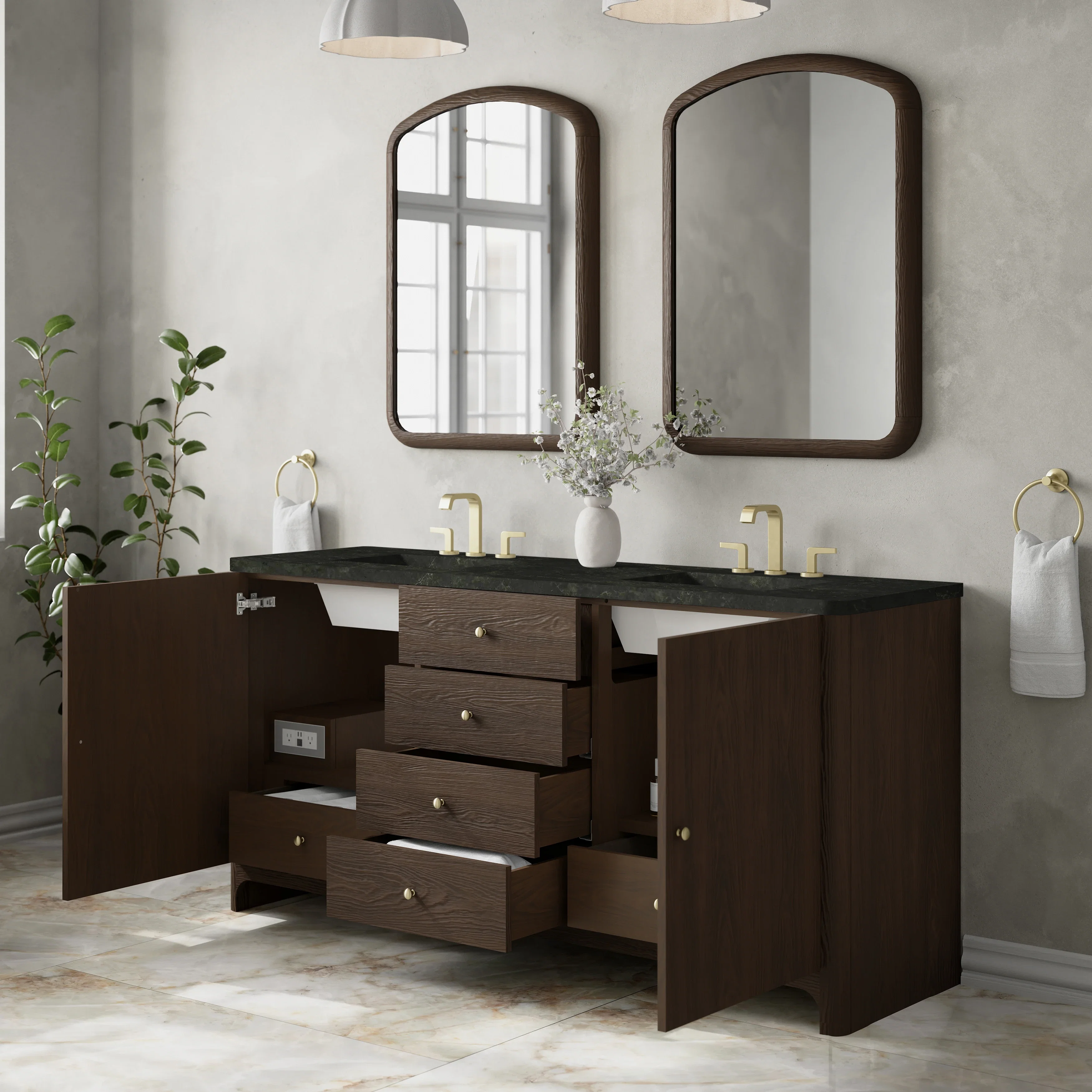 Gracyn 72" Double Vanity, Sable, w/ 3 CM Phantome Eclos Widespread Top