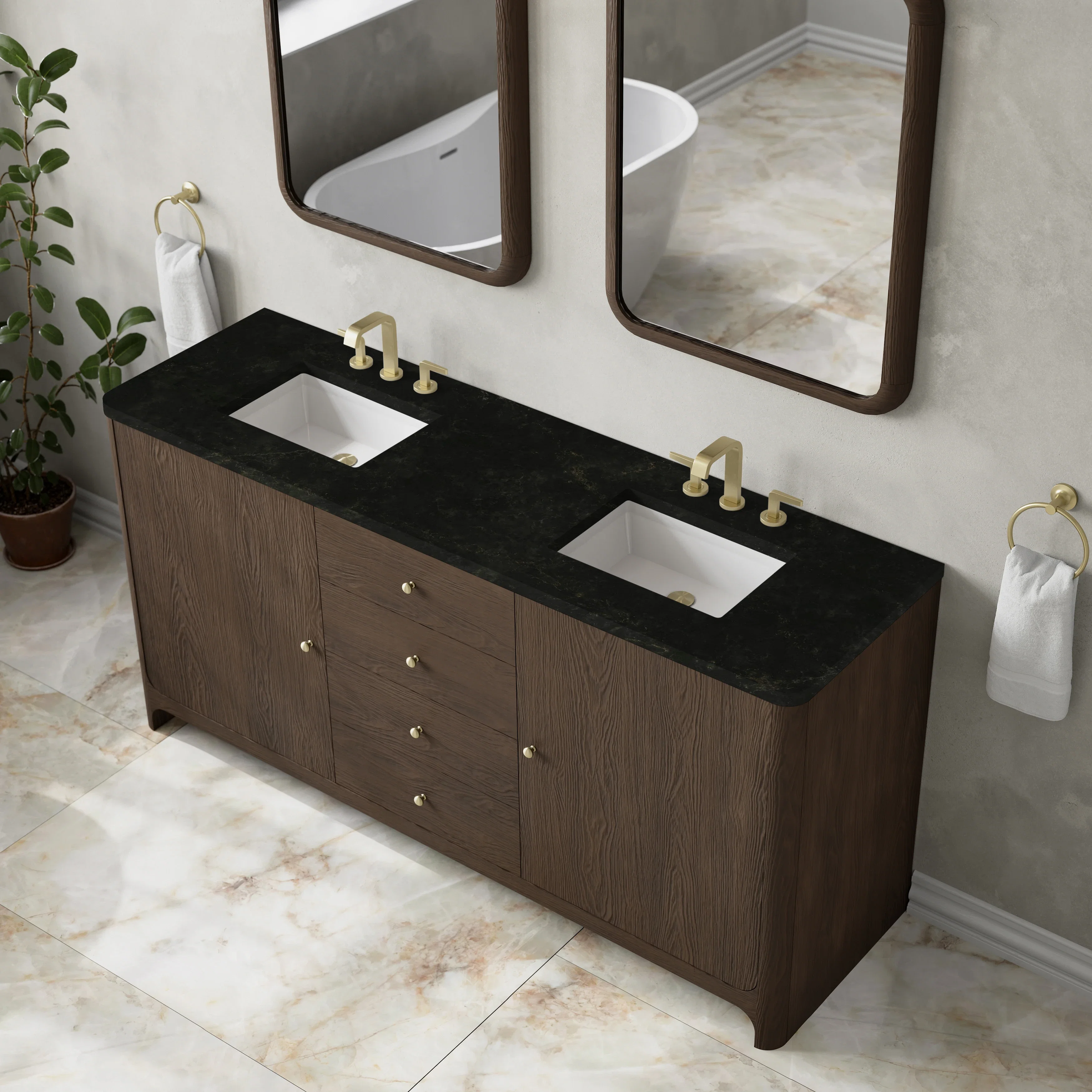 Gracyn 72" Double Vanity, Sable, w/ 3 CM Phantome Eclos Widespread Top