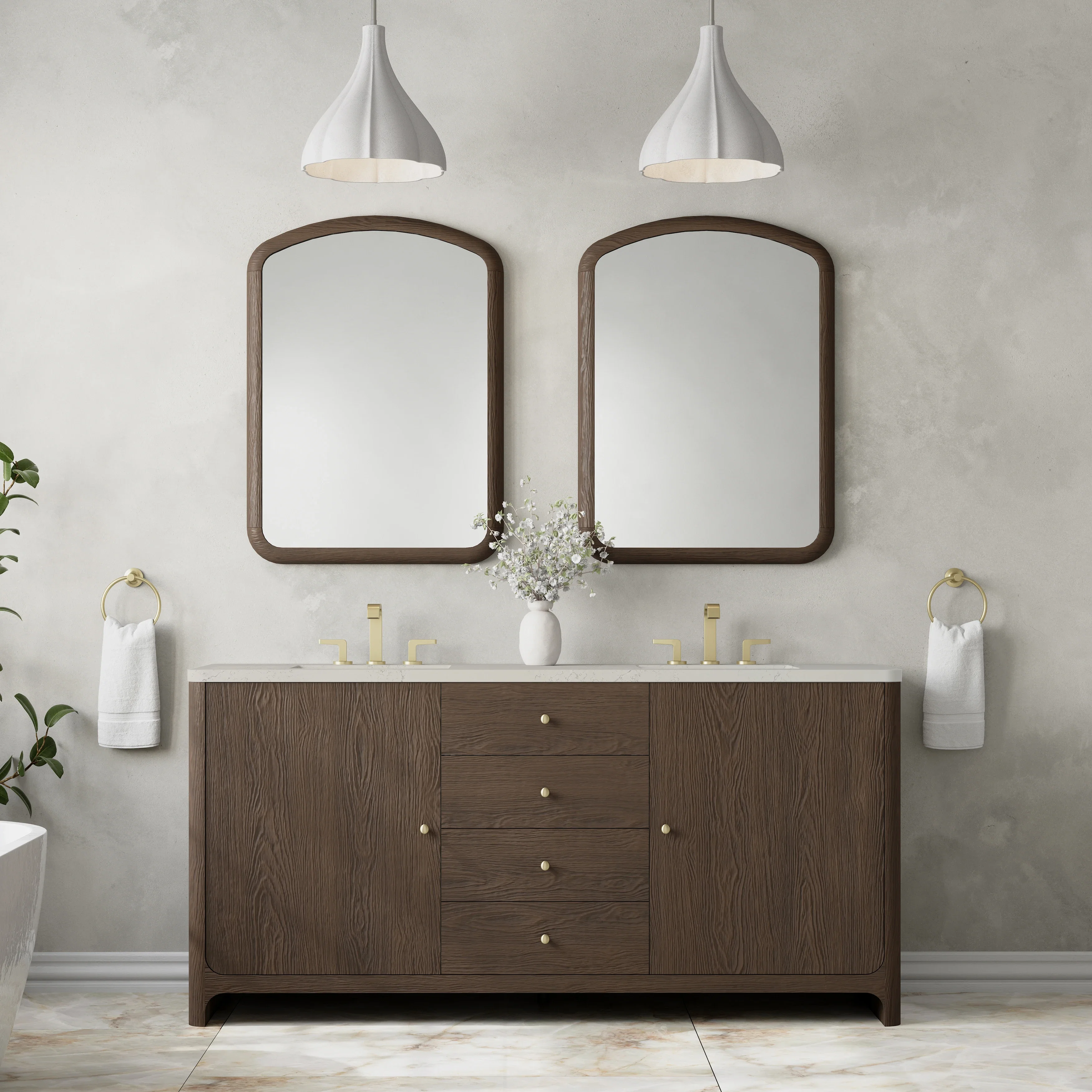Gracyn 72" Double Vanity, Sable, w/ 3 CM Siberian Silestone Widespread Top