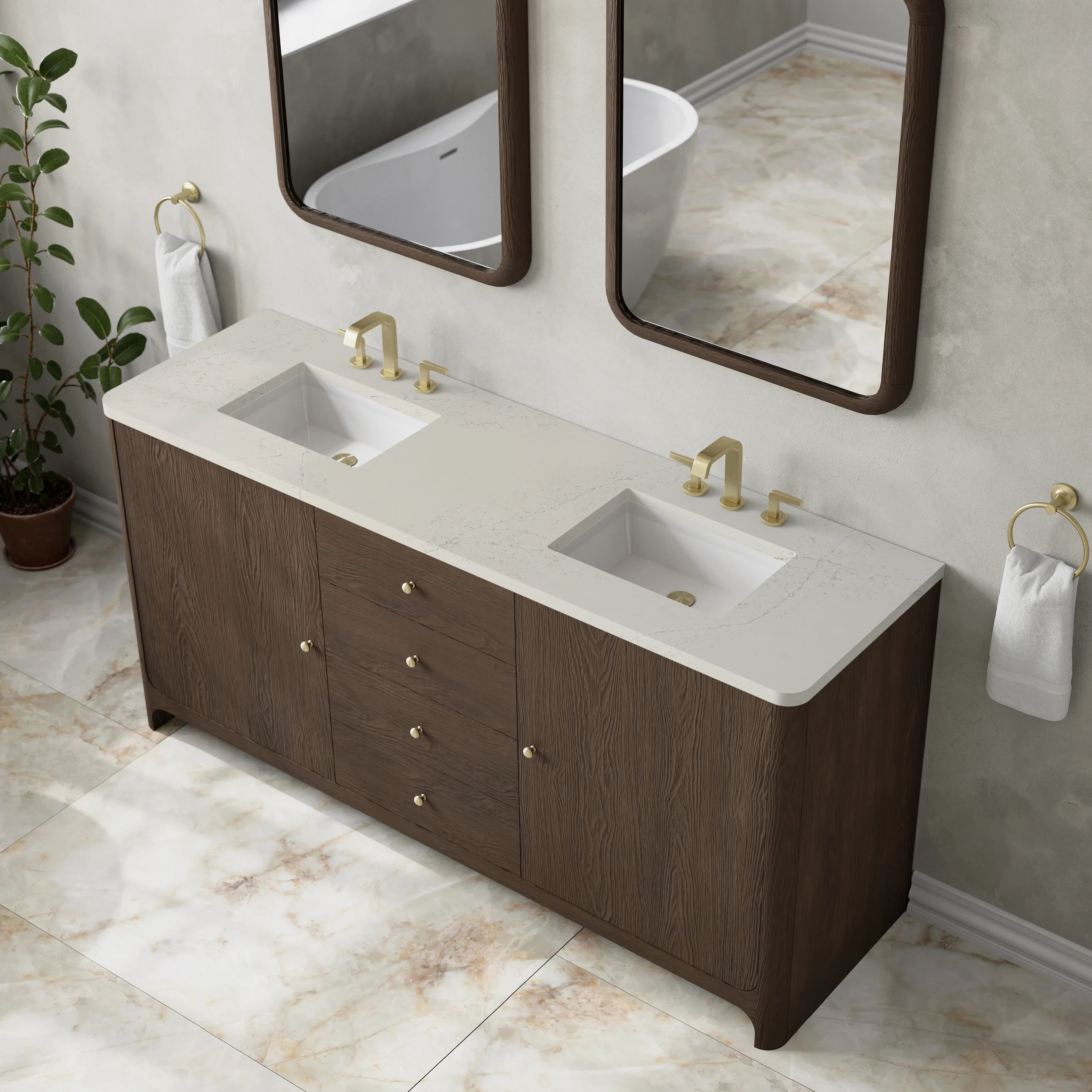 Gracyn 72" Double Vanity, Sable, w/ 3 CM Siberian Silestone Widespread Top