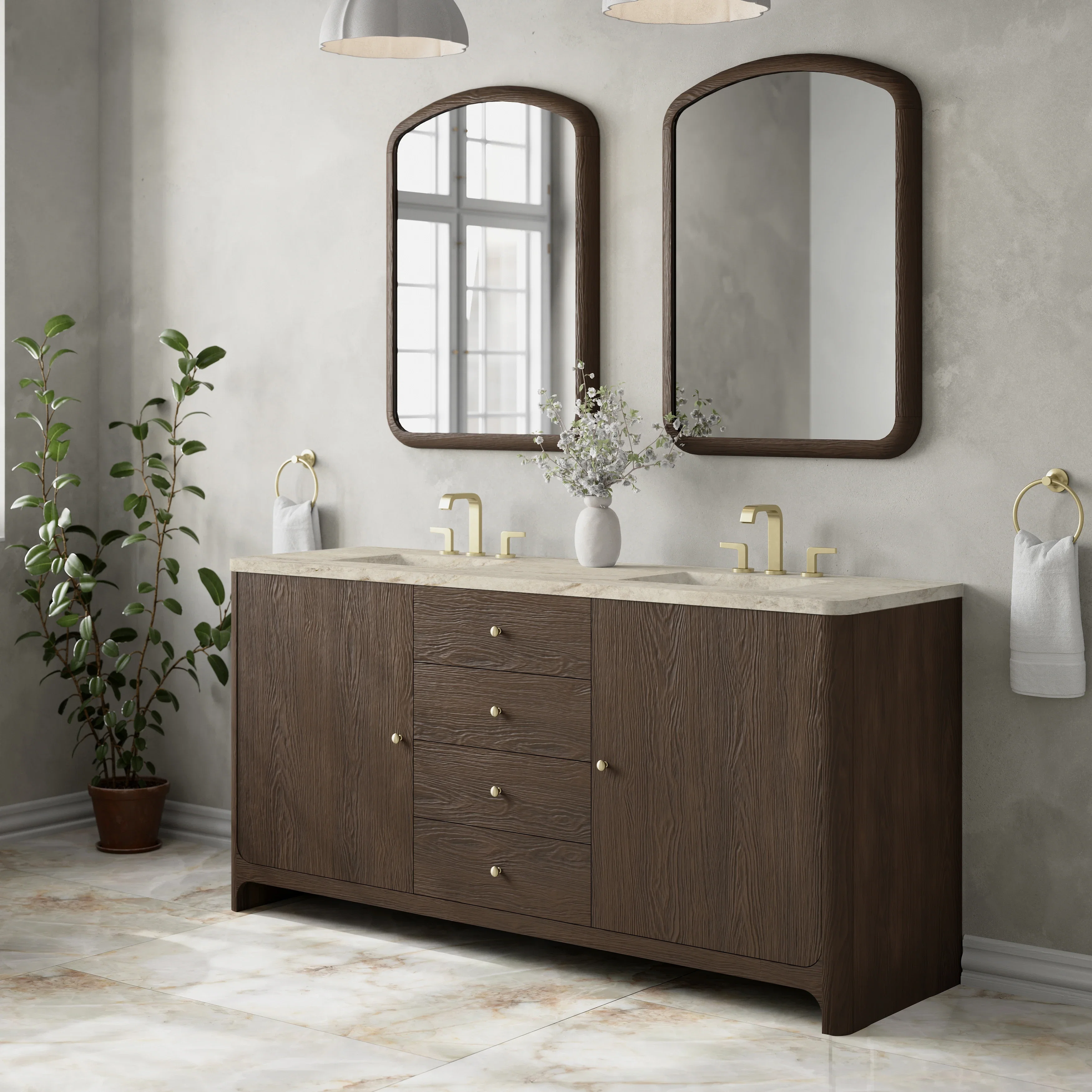 Gracyn 72" Double Vanity, Sable, w/ 3 CM Tajnar Eclos Widespread Top