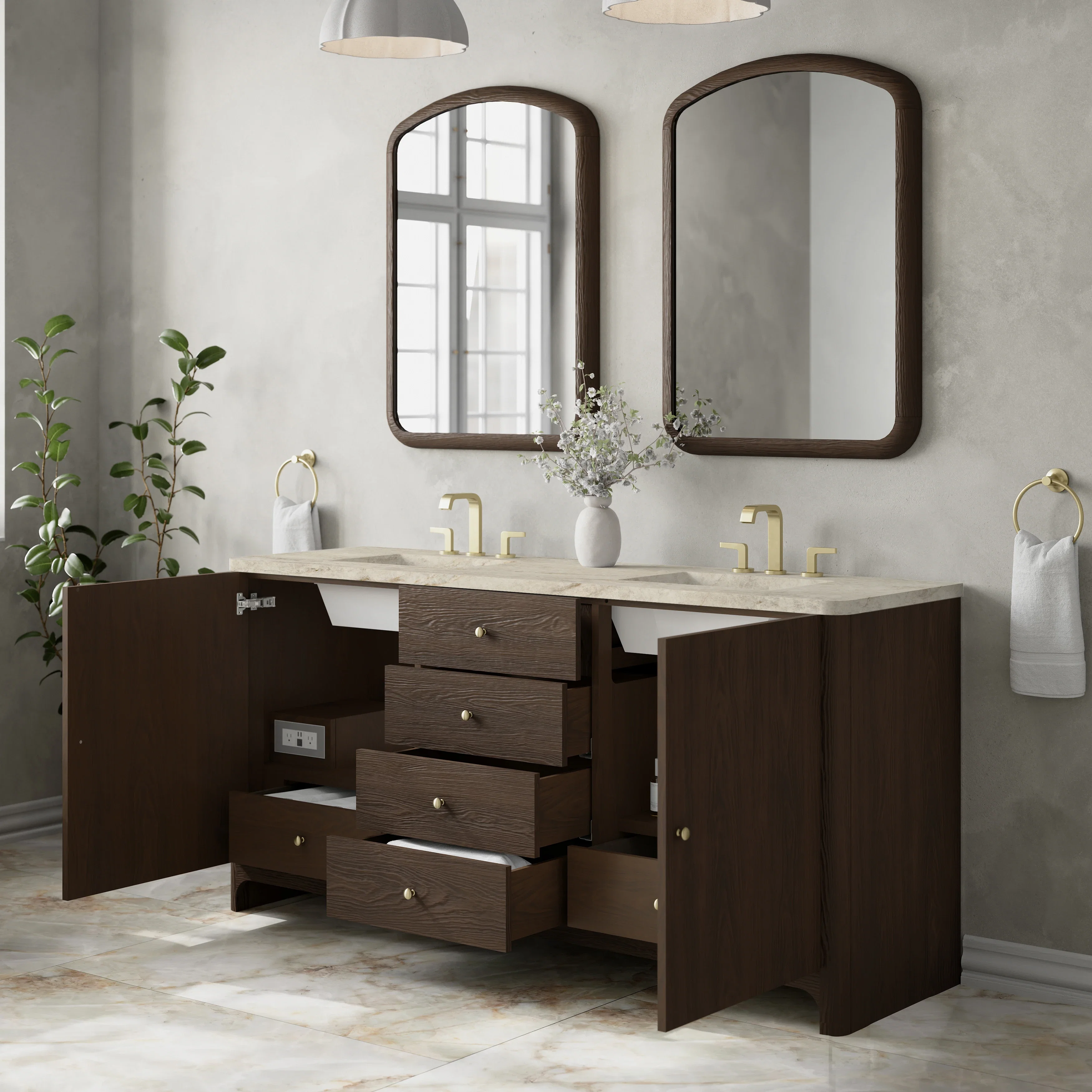 Gracyn 72" Double Vanity, Sable, w/ 3 CM Tajnar Eclos Widespread Top