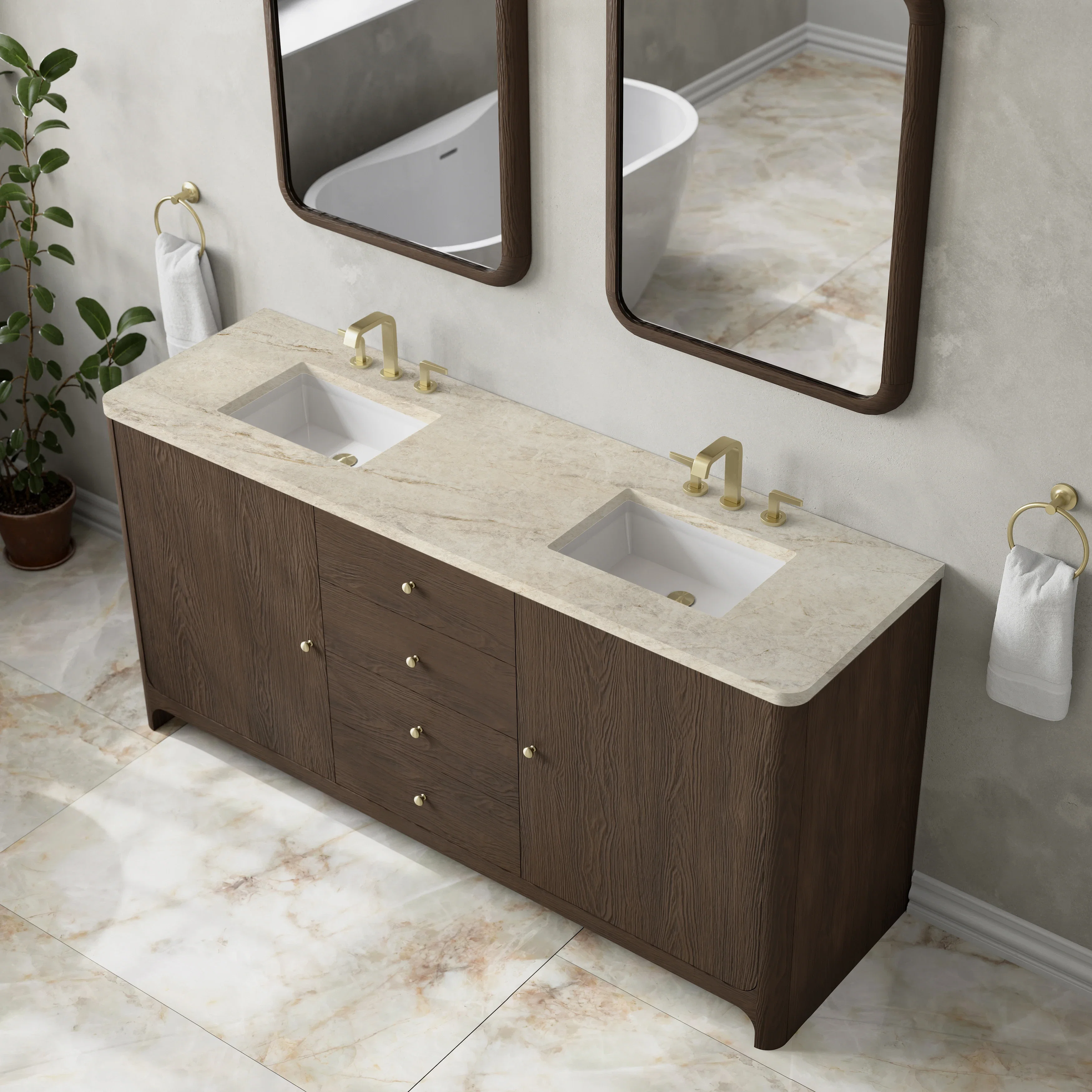 Gracyn 72" Double Vanity, Sable, w/ 3 CM Tajnar Eclos Widespread Top