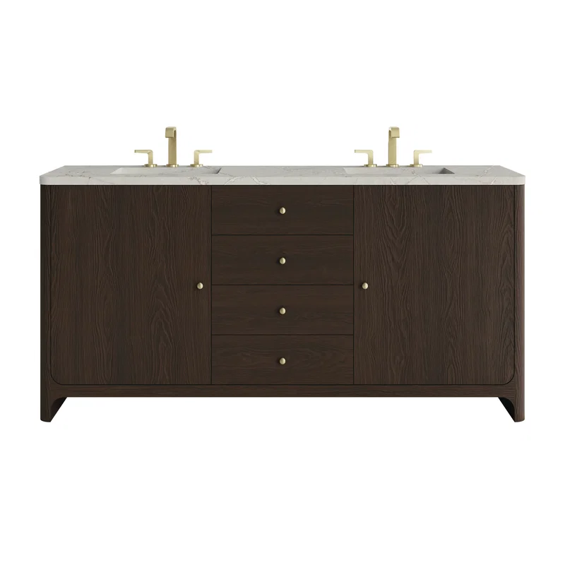 Gracyn 72" Double Vanity, Sable, w/ 3 CM Victorian Silver Quartz Widespread Top