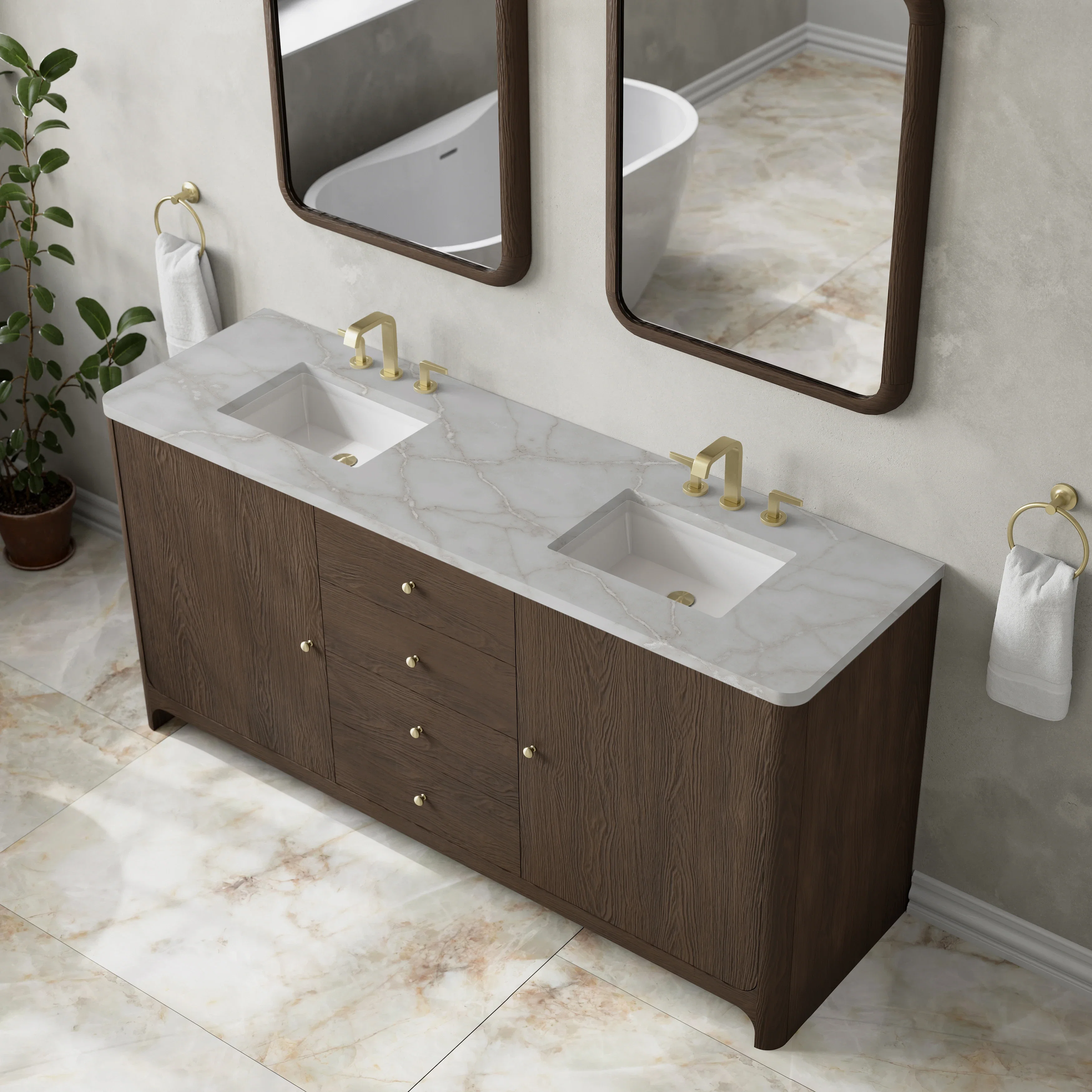 Gracyn 72" Double Vanity, Sable, w/ 3 CM Victorian Silver Quartz Widespread Top
