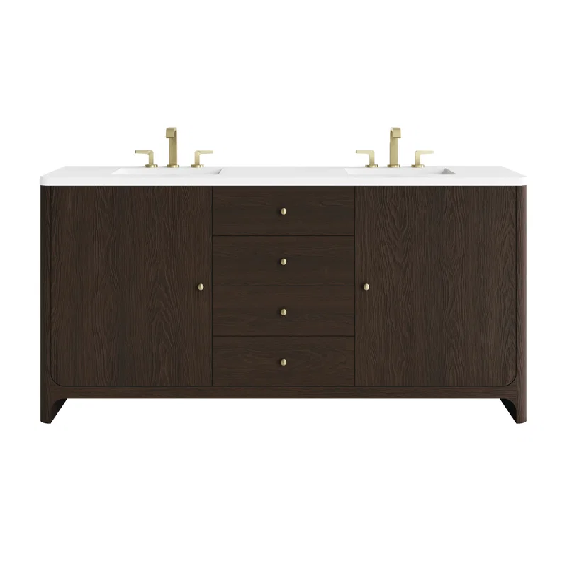 Gracyn 72" Double Vanity, Sable, w/ 3 CM White Zeus Quartz Widespread Top