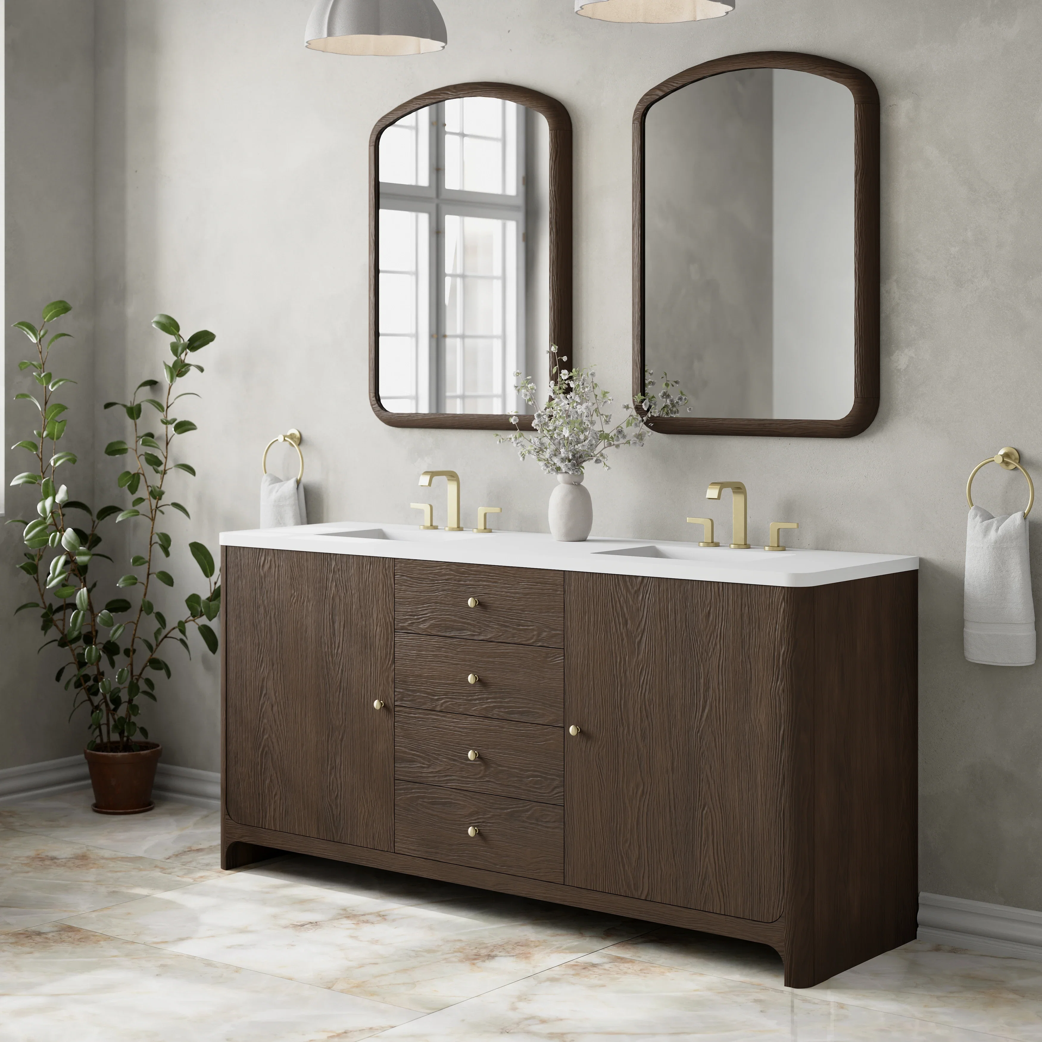 Gracyn 72" Double Vanity, Sable, w/ 3 CM White Zeus Quartz Widespread Top