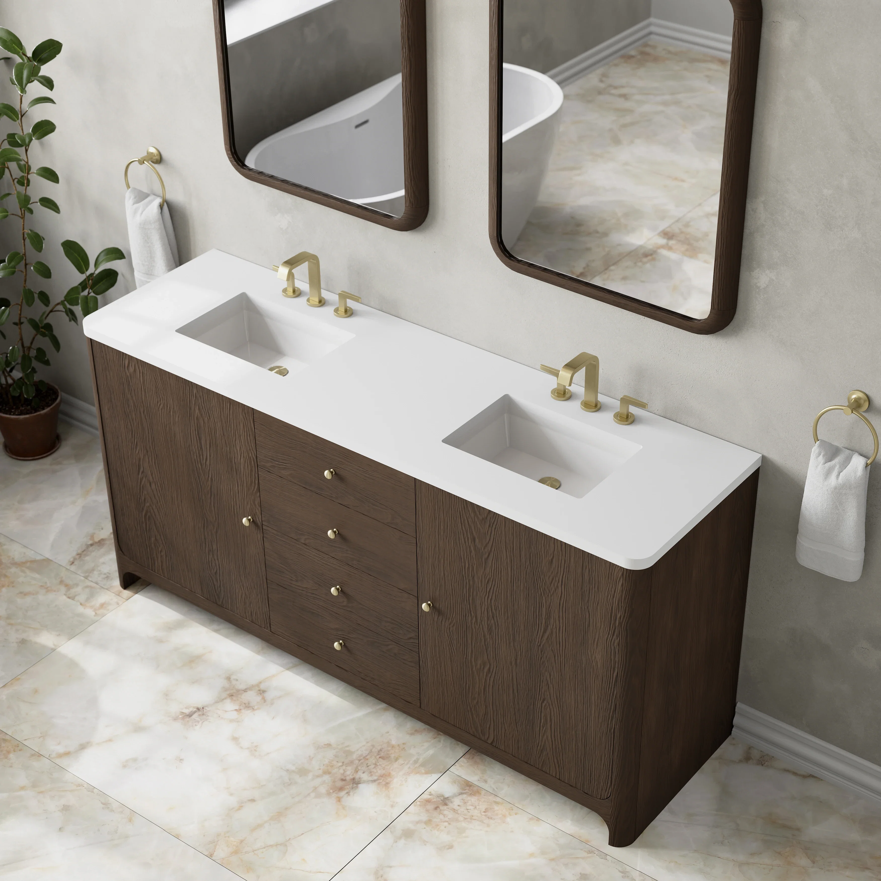 Gracyn 72" Double Vanity, Sable, w/ 3 CM White Zeus Quartz Widespread Top