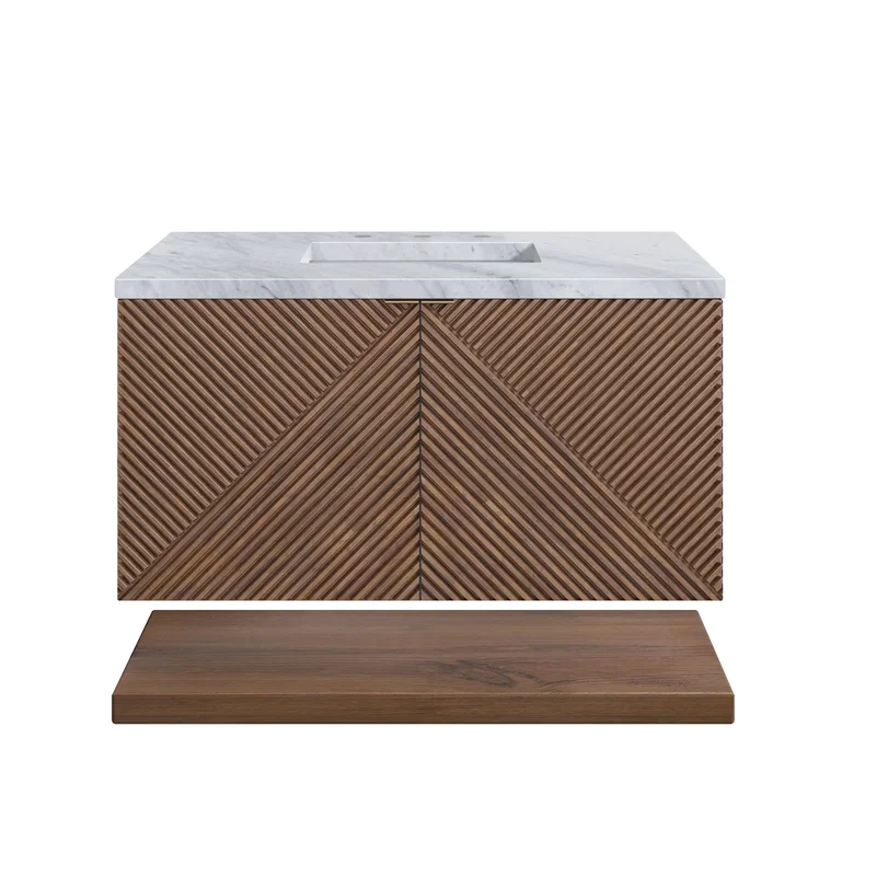 Marcello 36" Single Vanity, Chestnut w/ 3 CM Carrara Marble Top