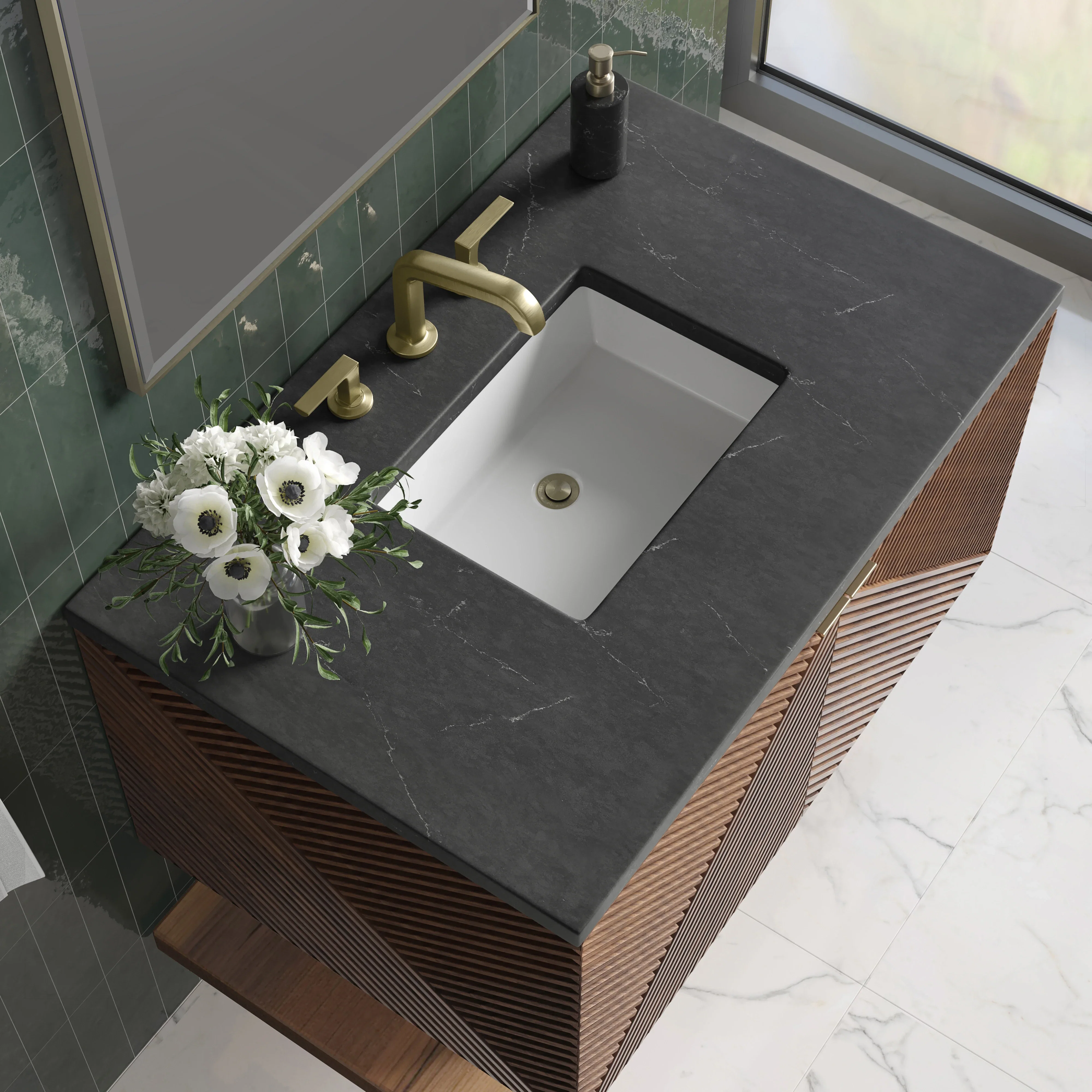 Marcello 36" Single Vanity, Chestnut w/ 3 CM Charcoal Soapstone Top