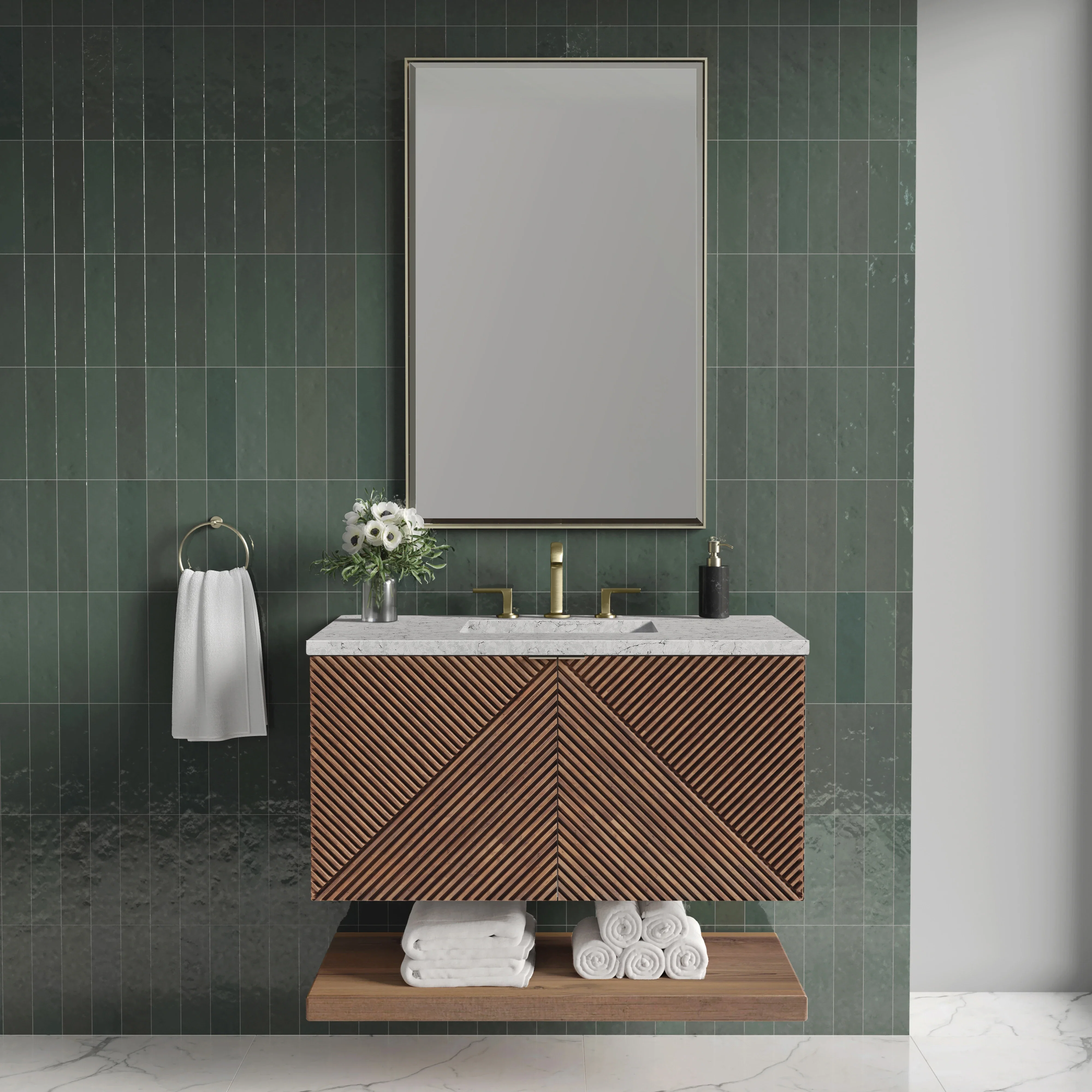 Marcello 36" Single Vanity, Chestnut w/ 3 CM Eternal Jasmine Pearl Top