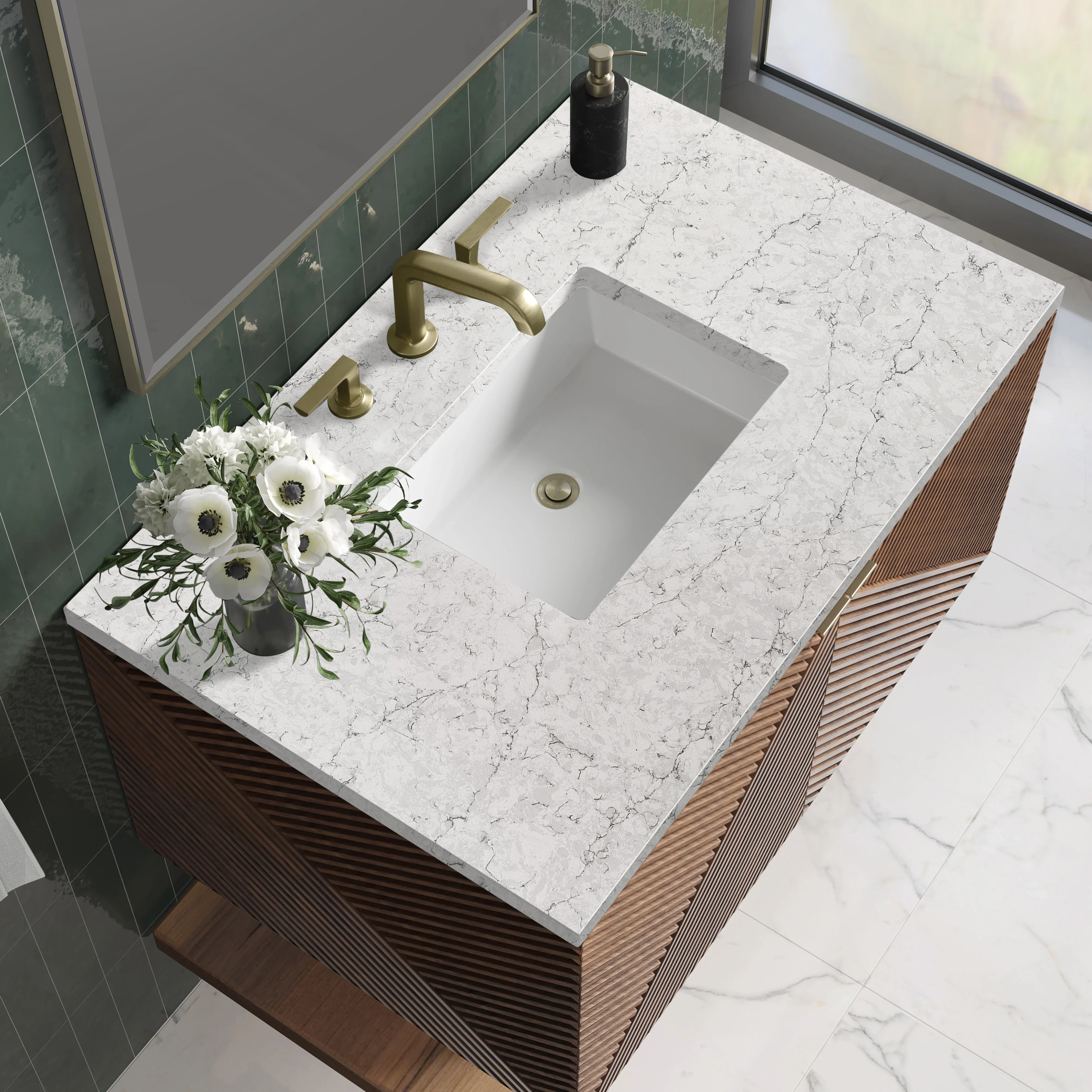 Marcello 36" Single Vanity, Chestnut w/ 3 CM Eternal Jasmine Pearl Top