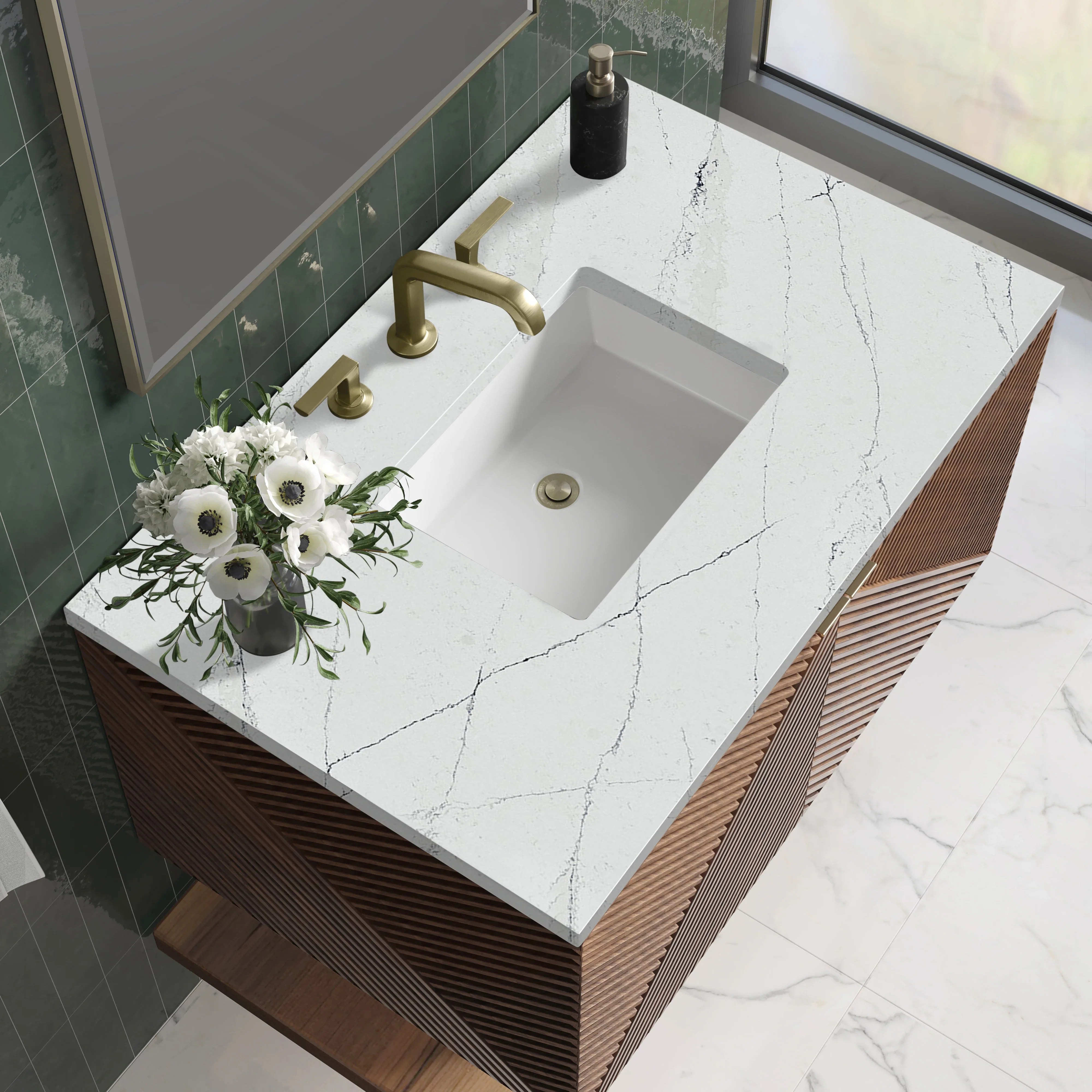 Marcello 36" Single Vanity, Chestnut w/ 3 CM Ethereal Noctis Top