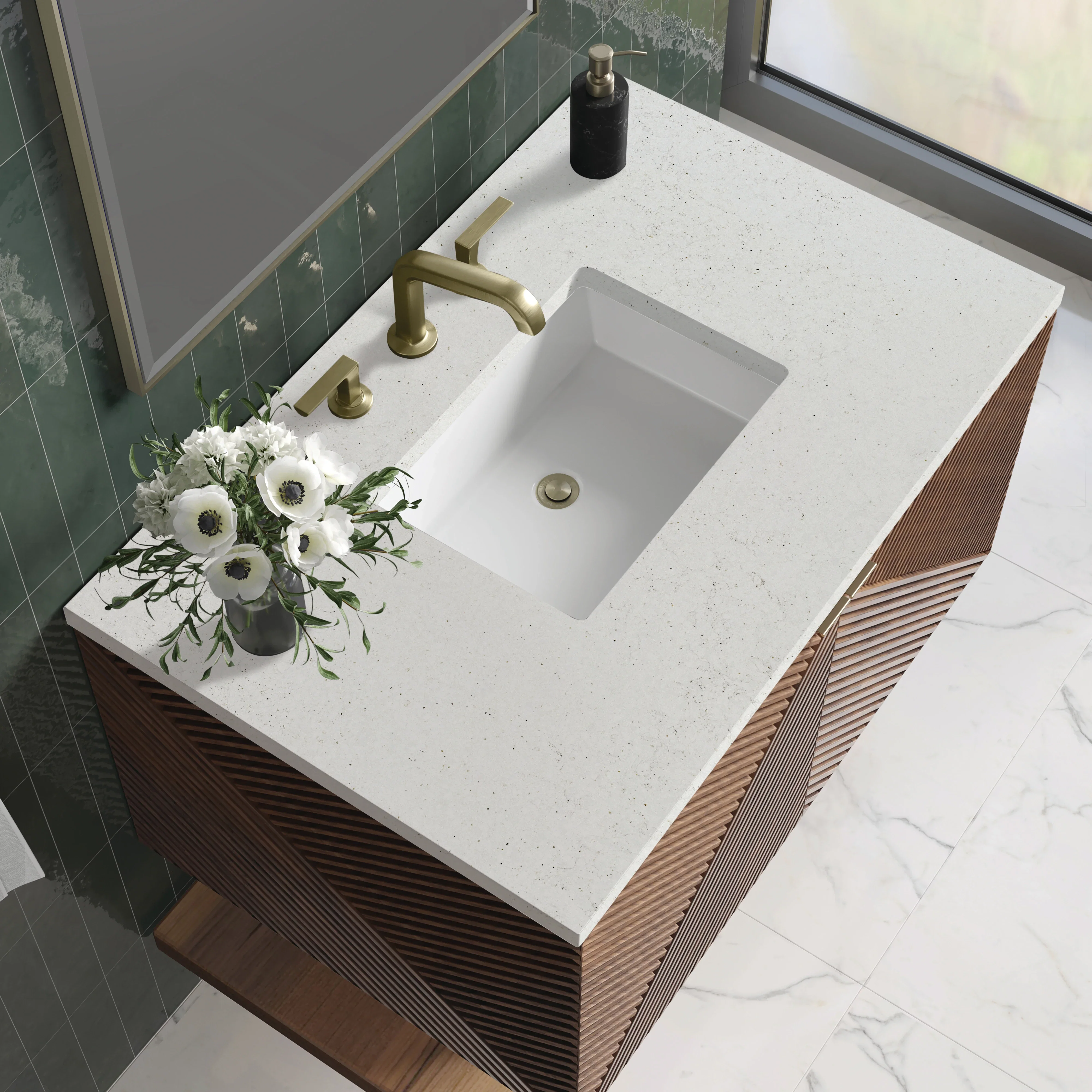Marcello 36" Single Vanity, Chestnut w/ 3 CM Lime Delight Top